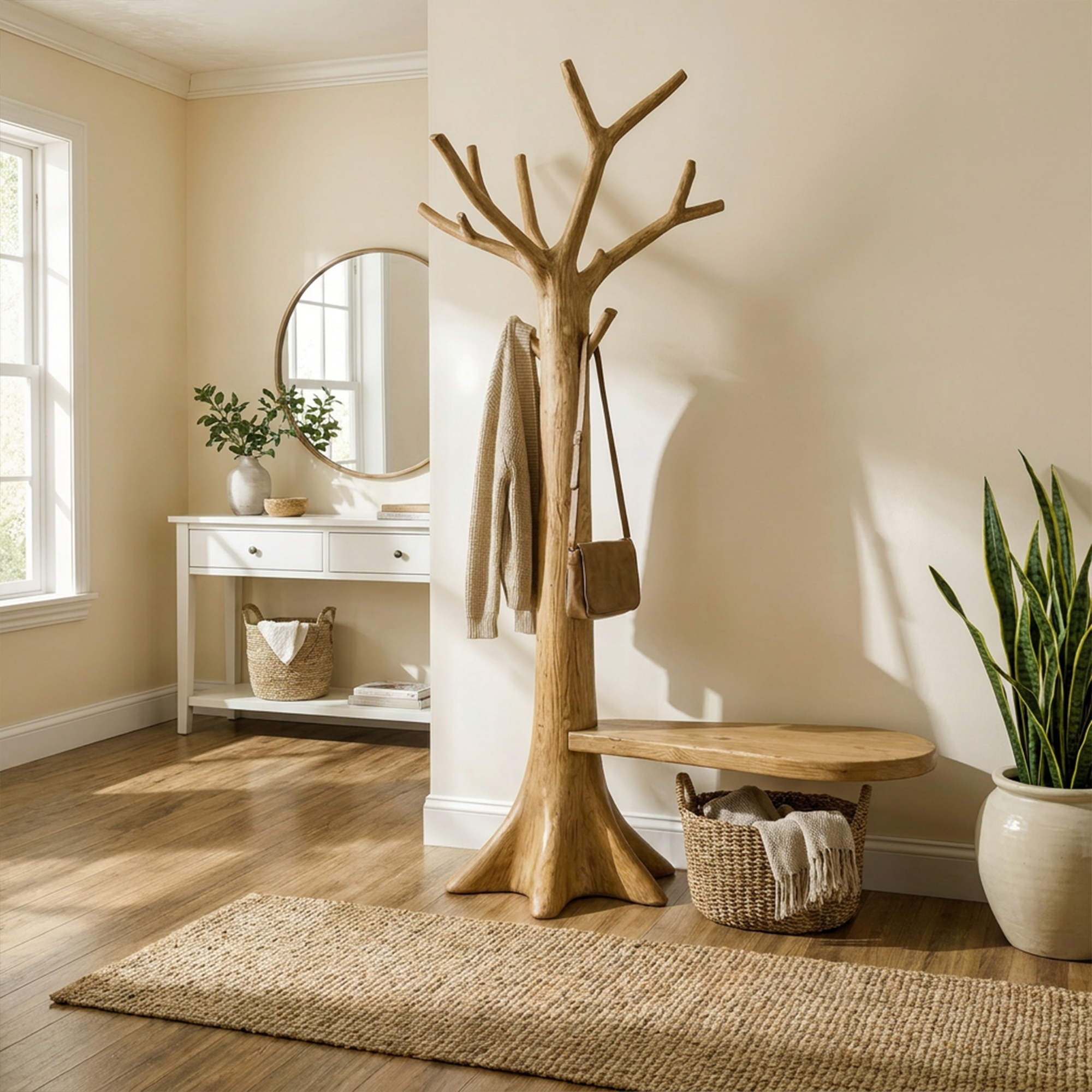 Sculptural Tree Coat Rack Solid Wood Entryway Interior Statement Decor SINLKITCR092