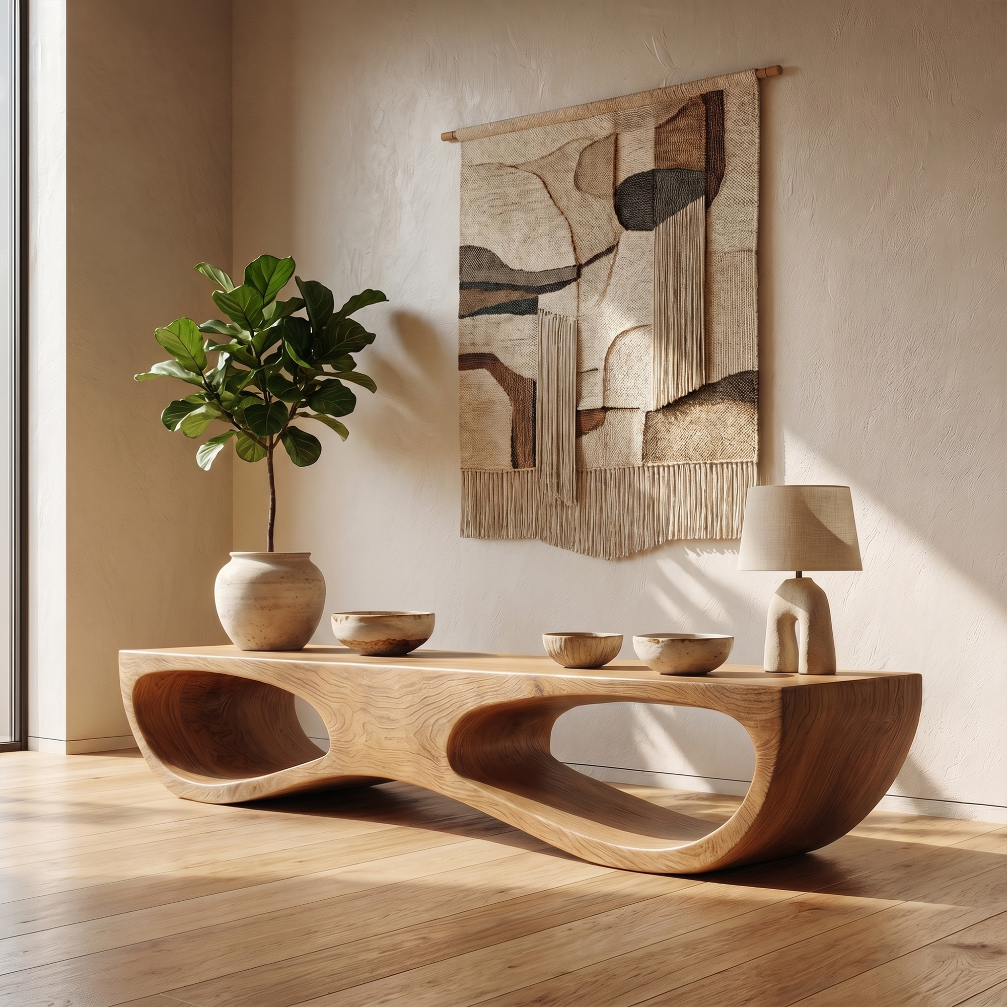 Sculptural Organic Wooden Bench For Entryway Hallway And Living Room SINLKIRS103