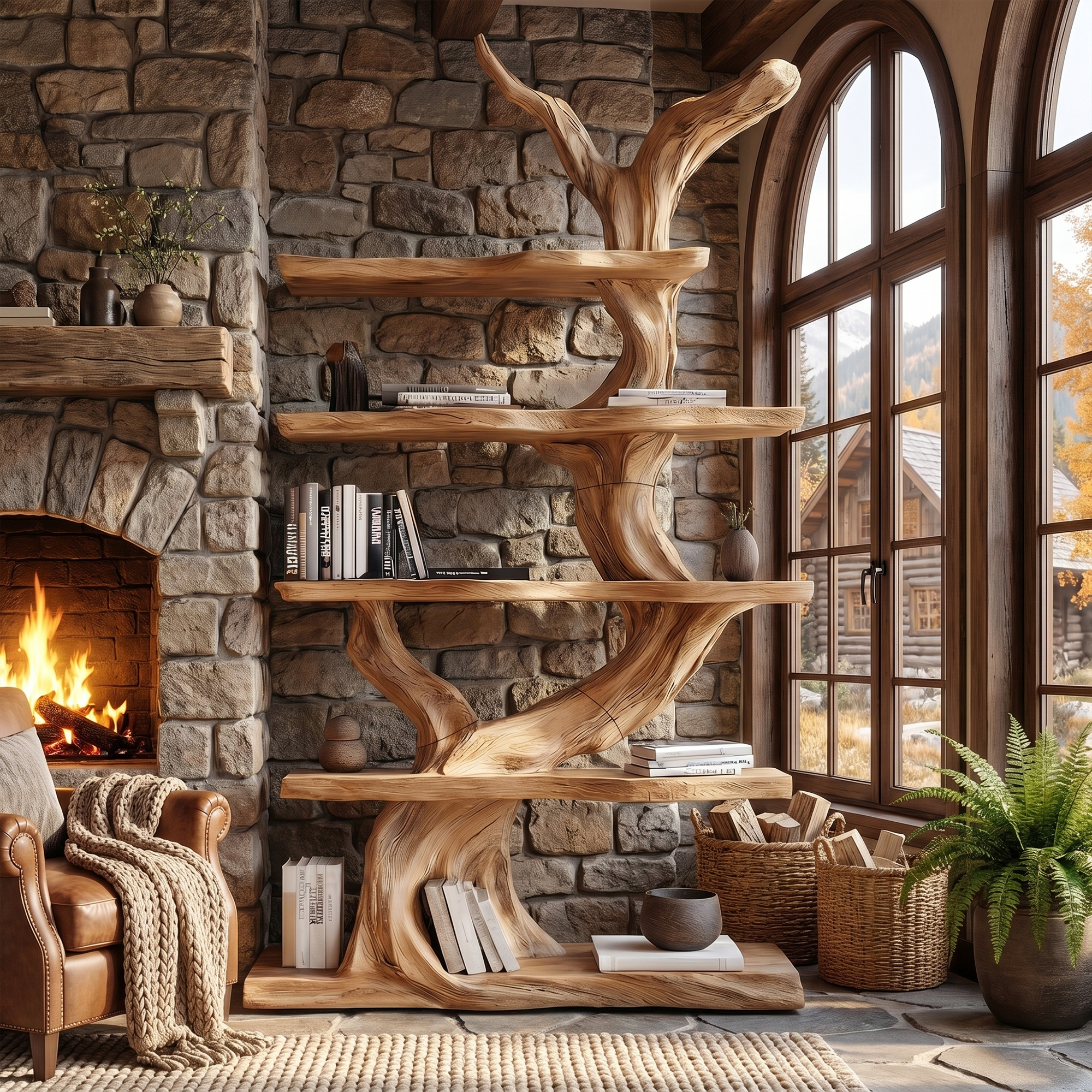 Organic Tree Bookshelf With Sculptural Branch Design And Open Display Shelves For Living Room SINLKITB737