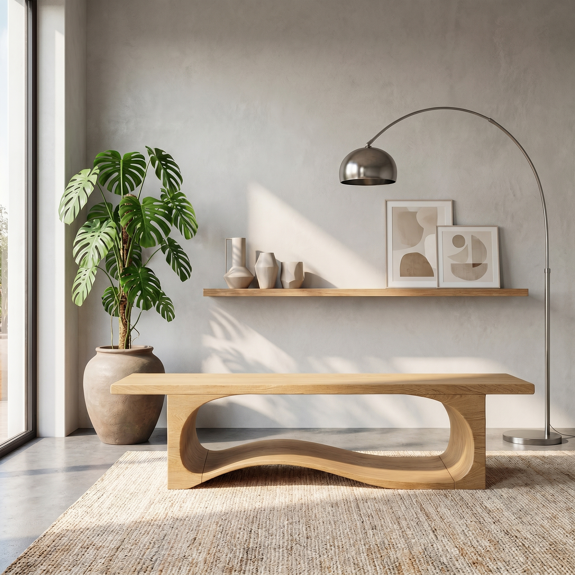 Sculptural Bench With Wave Design For Entryway SINLKIRS108