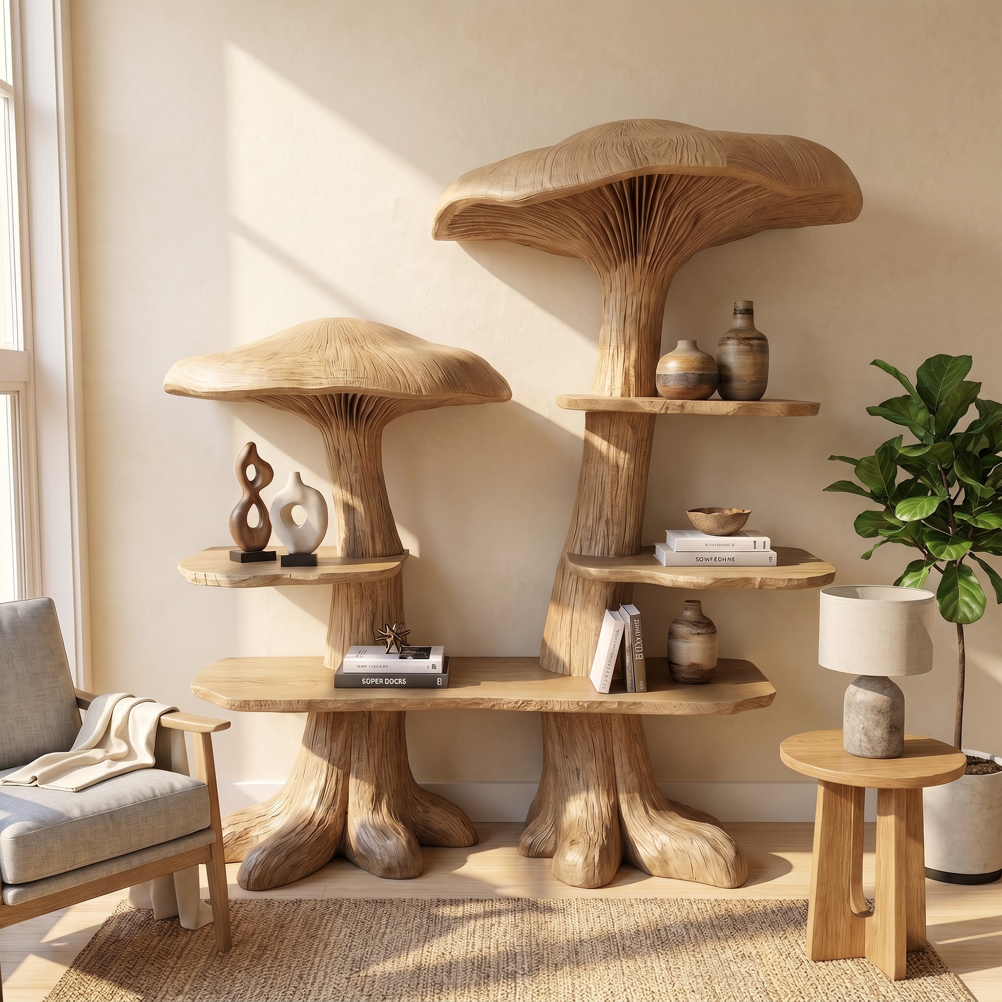 Nature Inspired Mushroom Bookshelf With Open Display Storage For Living Room SINLKITB743