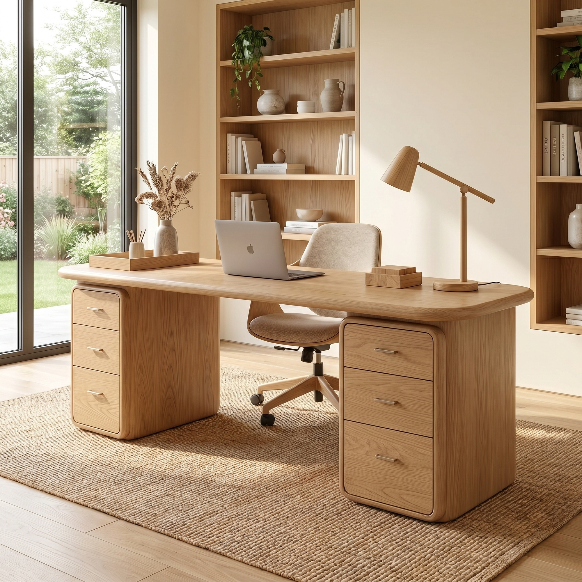 Contemporary Wood Desk With Built In Drawers For Home Office SINLKIDK145