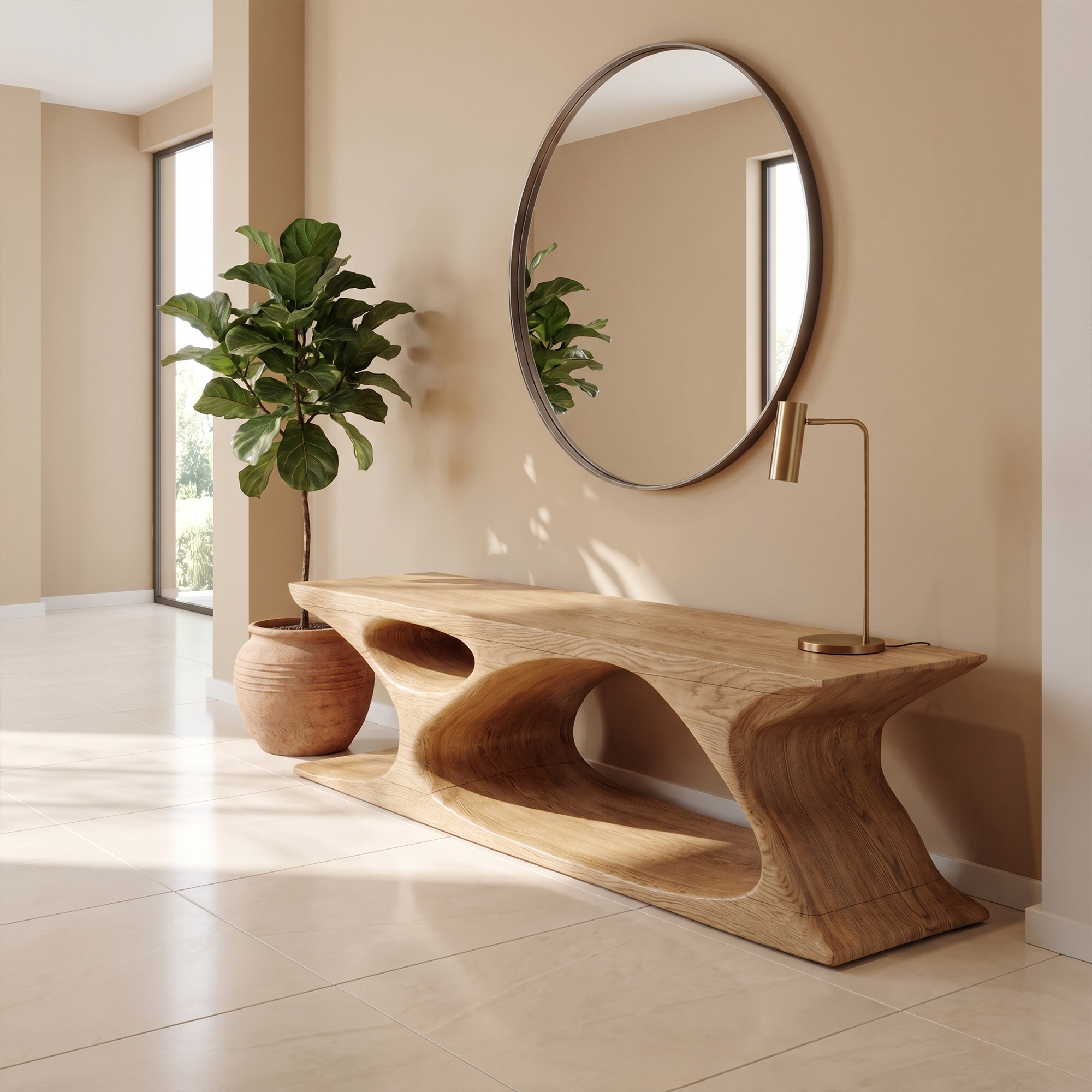 Modern Bench With Sculptural Open Base And Built In Shoe Storage For Entryway SINLKIRS117