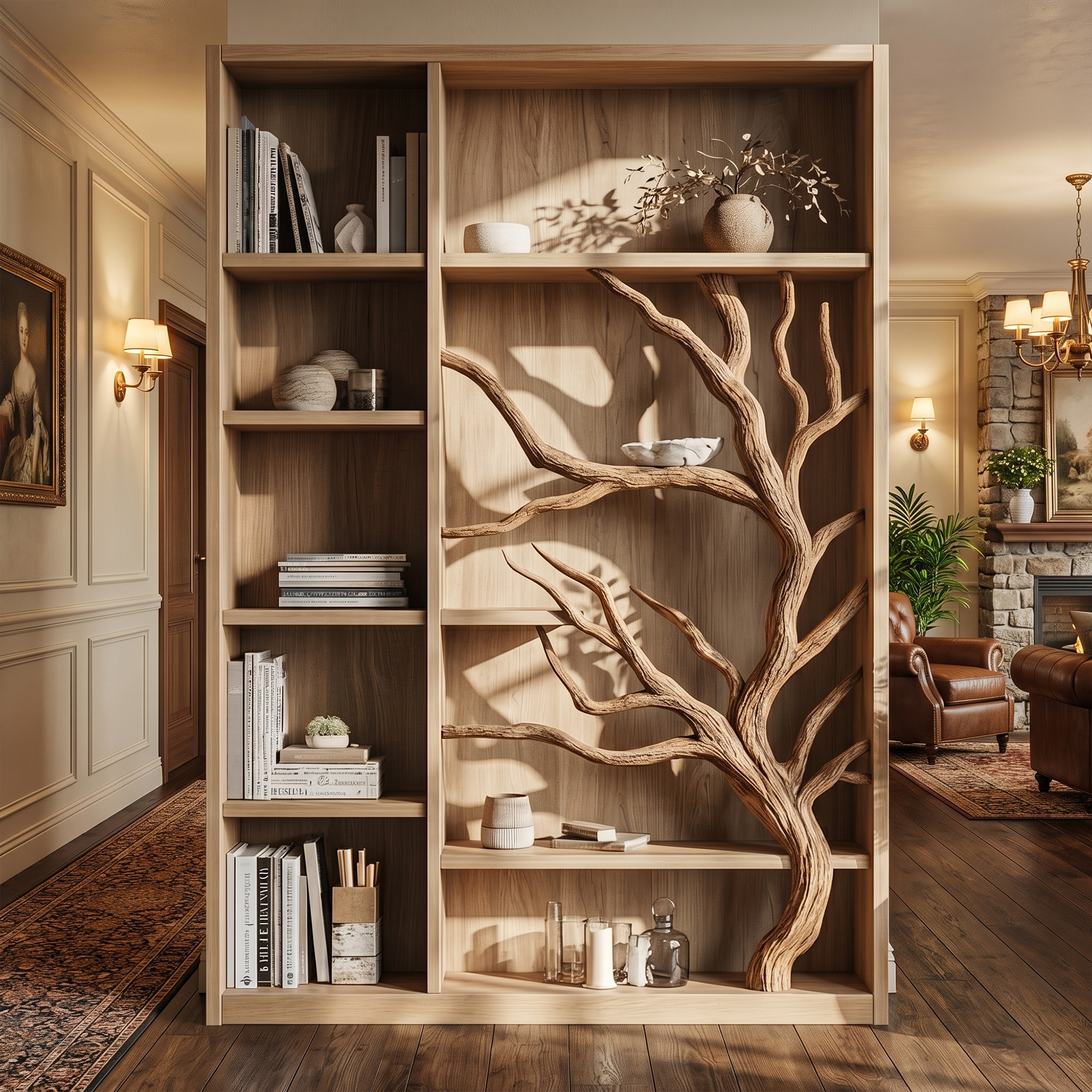 Tree Bookcase Cabinet With Open Display Shelves For Living Room And Study SINLKISC537