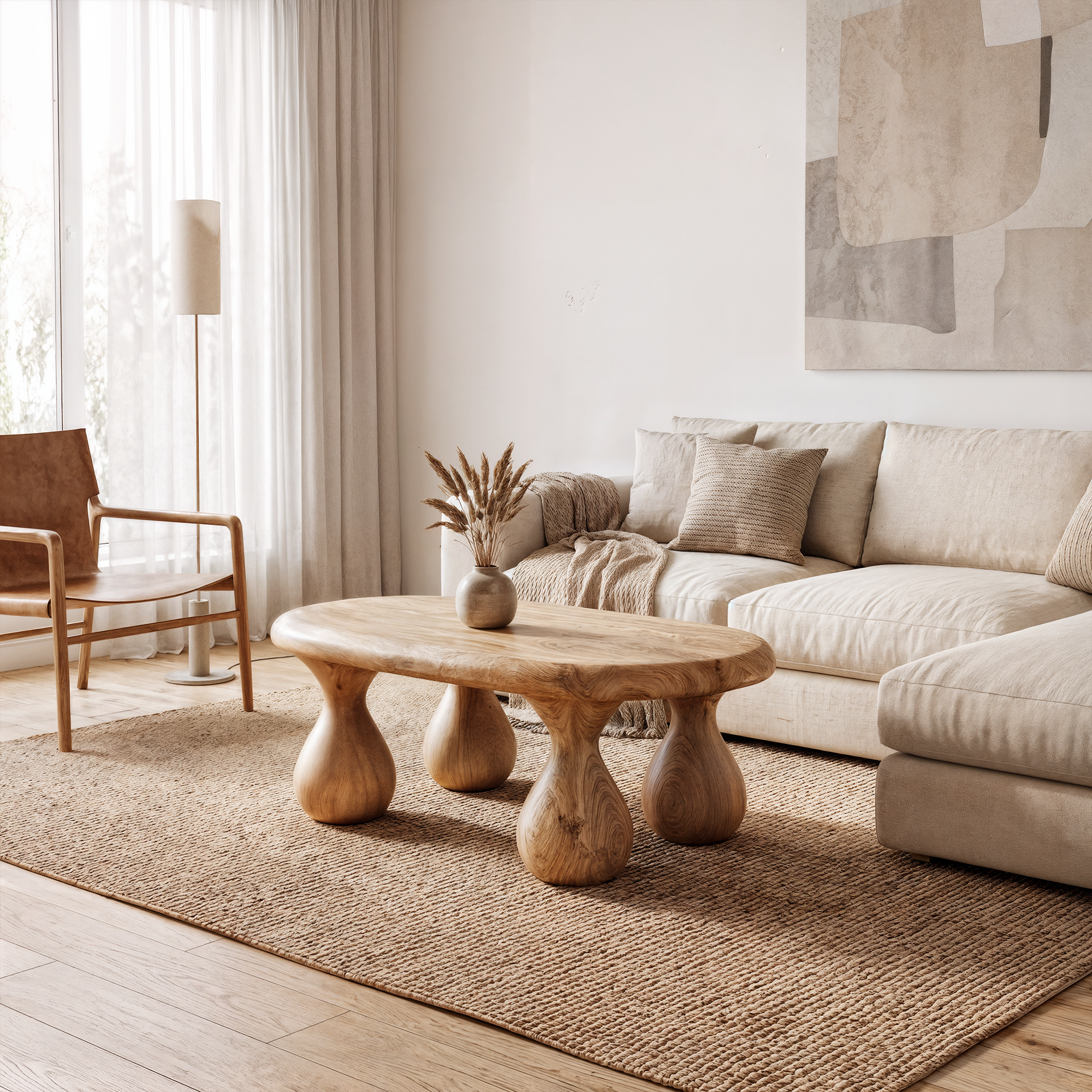 Rustic Coffee Table With Handcrafted Sculptural Wood Design For Living Room SINLKICF409