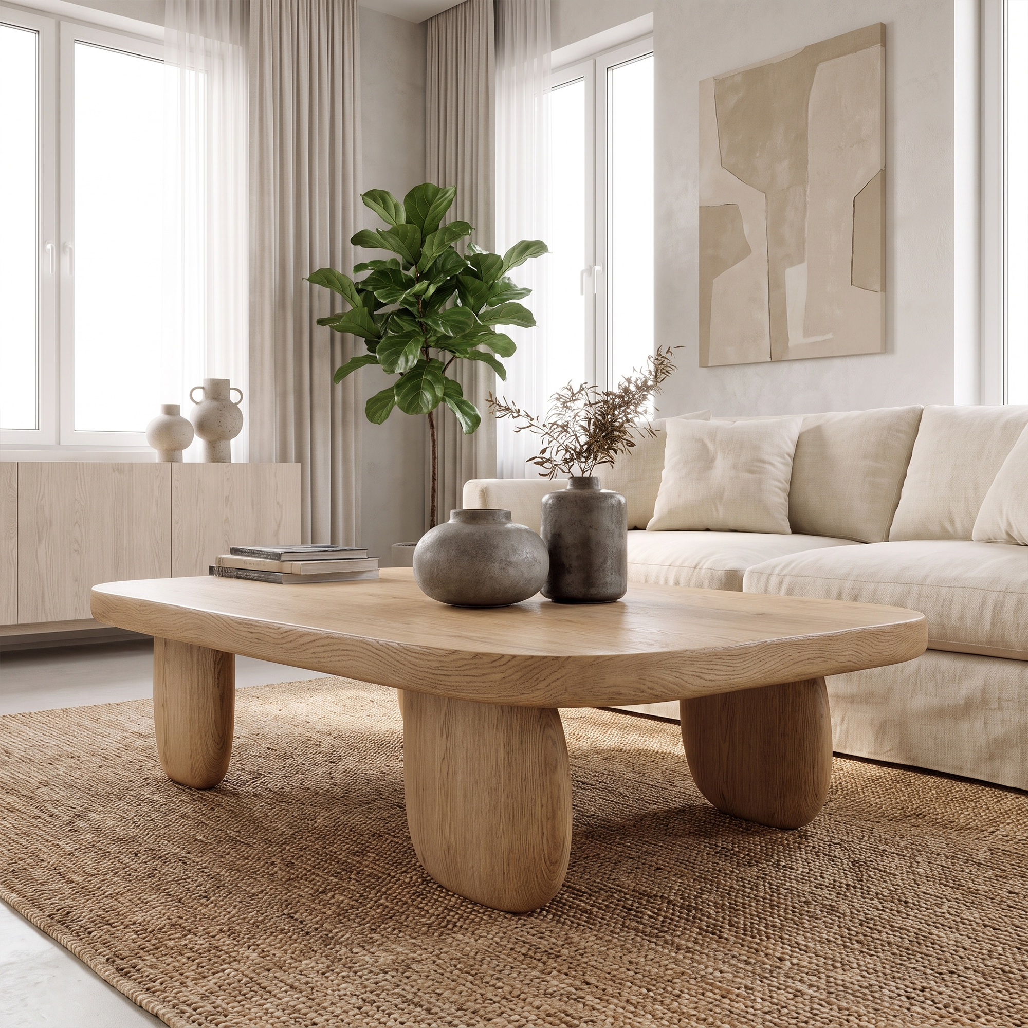 Minimal Coffee Table With Organic Pedestal Base For Living Room SINLKICF410