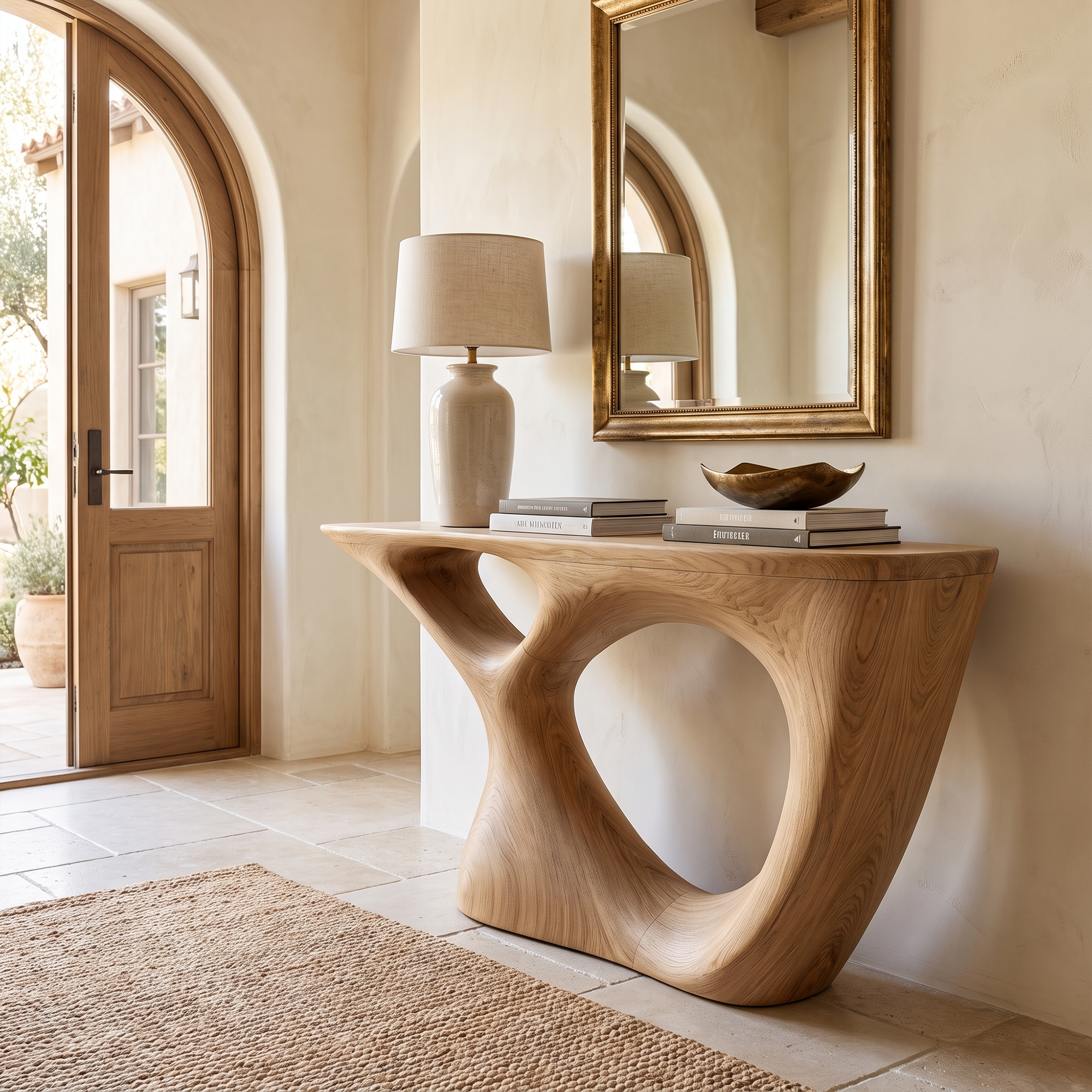 Sculptural Console Table With Curved Base For Entryway SINLKICS666