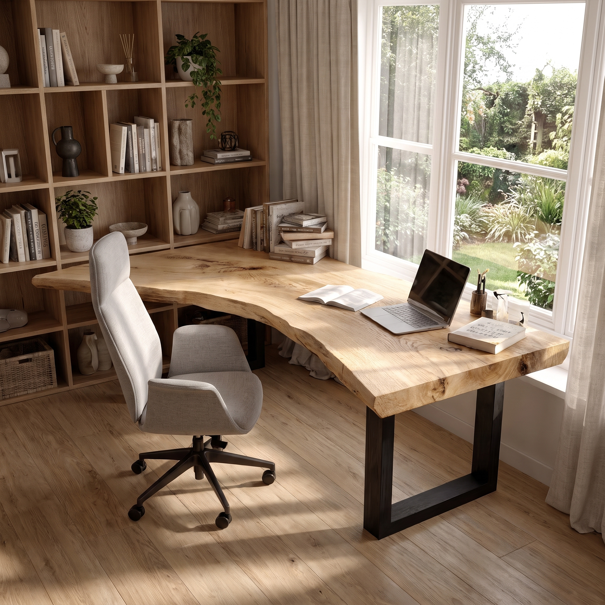 Live Edge Office Desk With Handcrafted Wood Slab Top For Home Office SINLKIDK159