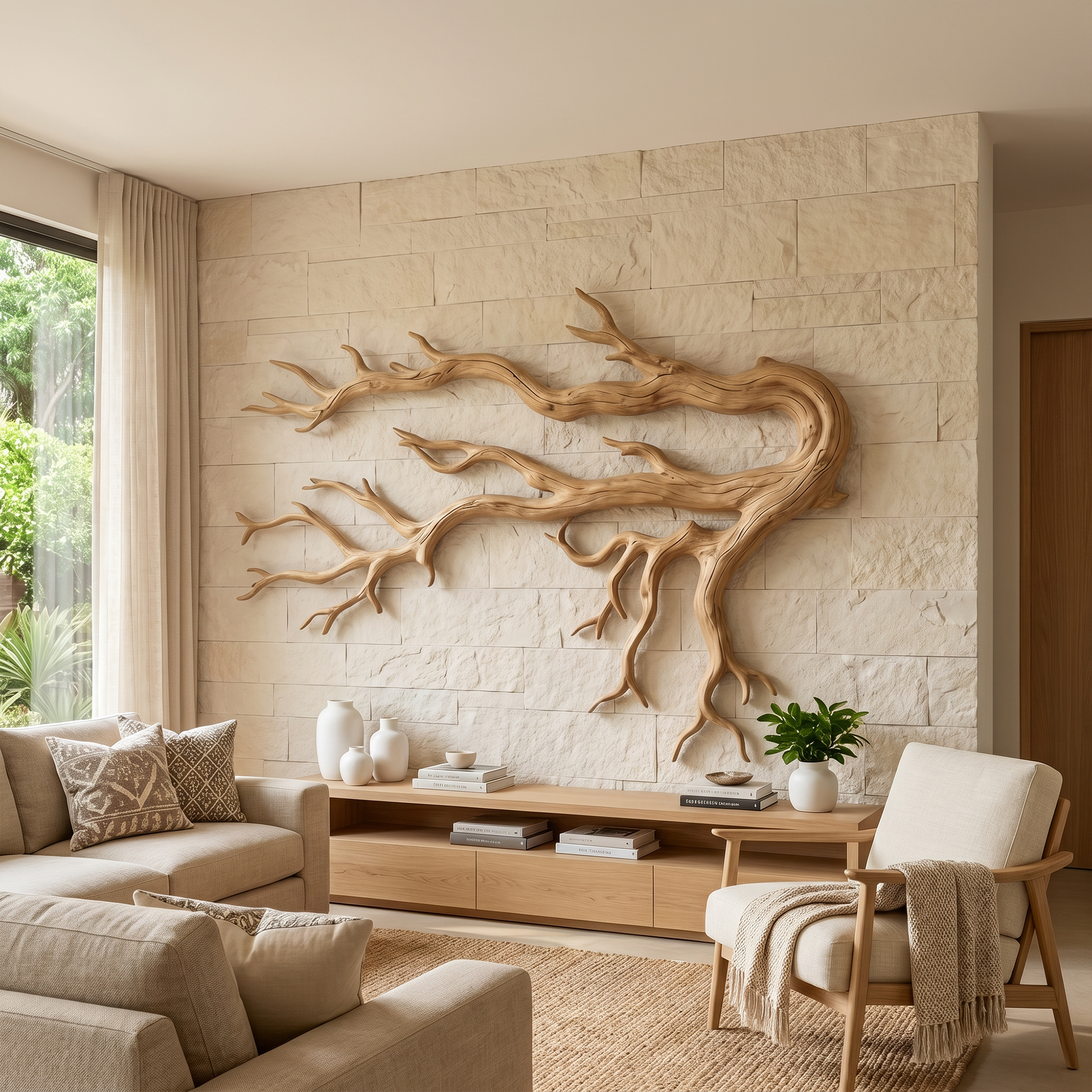 Driftwood Root Sculptural Solid Wood Wall Art Rustic Nature Inspired Decor SINLKIWD025