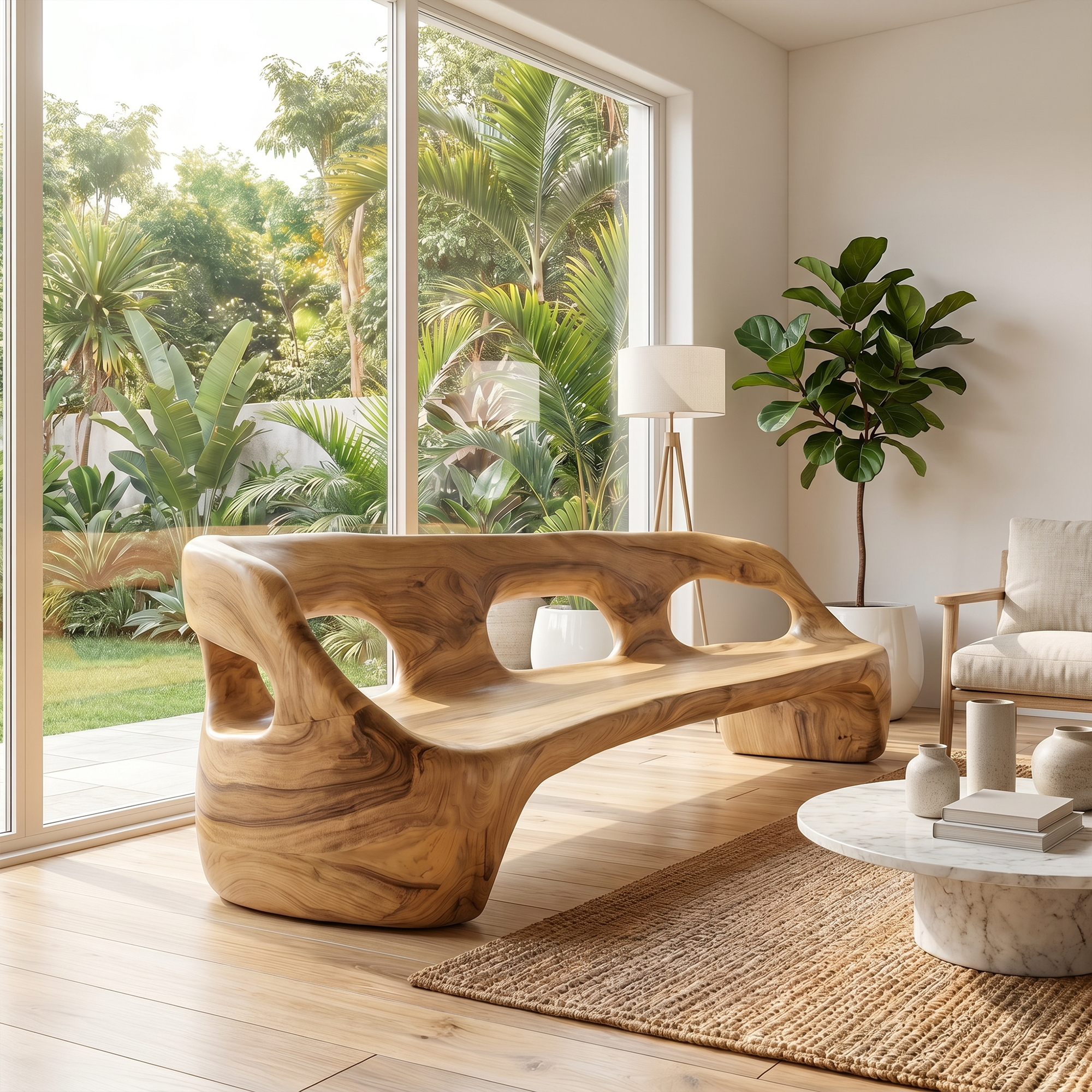 Contemporary Sculptural Sofa Frame With Curved Solid Wood Design For Living Room SINLKISF018