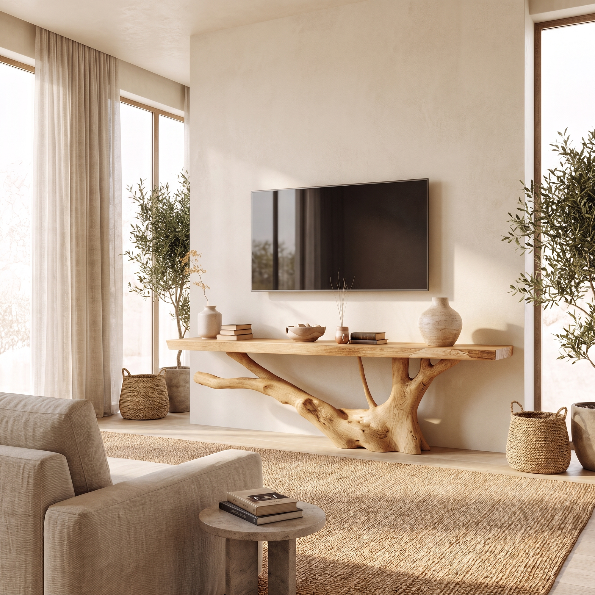 Nature Inspired TV Stand With Handcrafted Tree Root Design For Living Room SINLKITC076