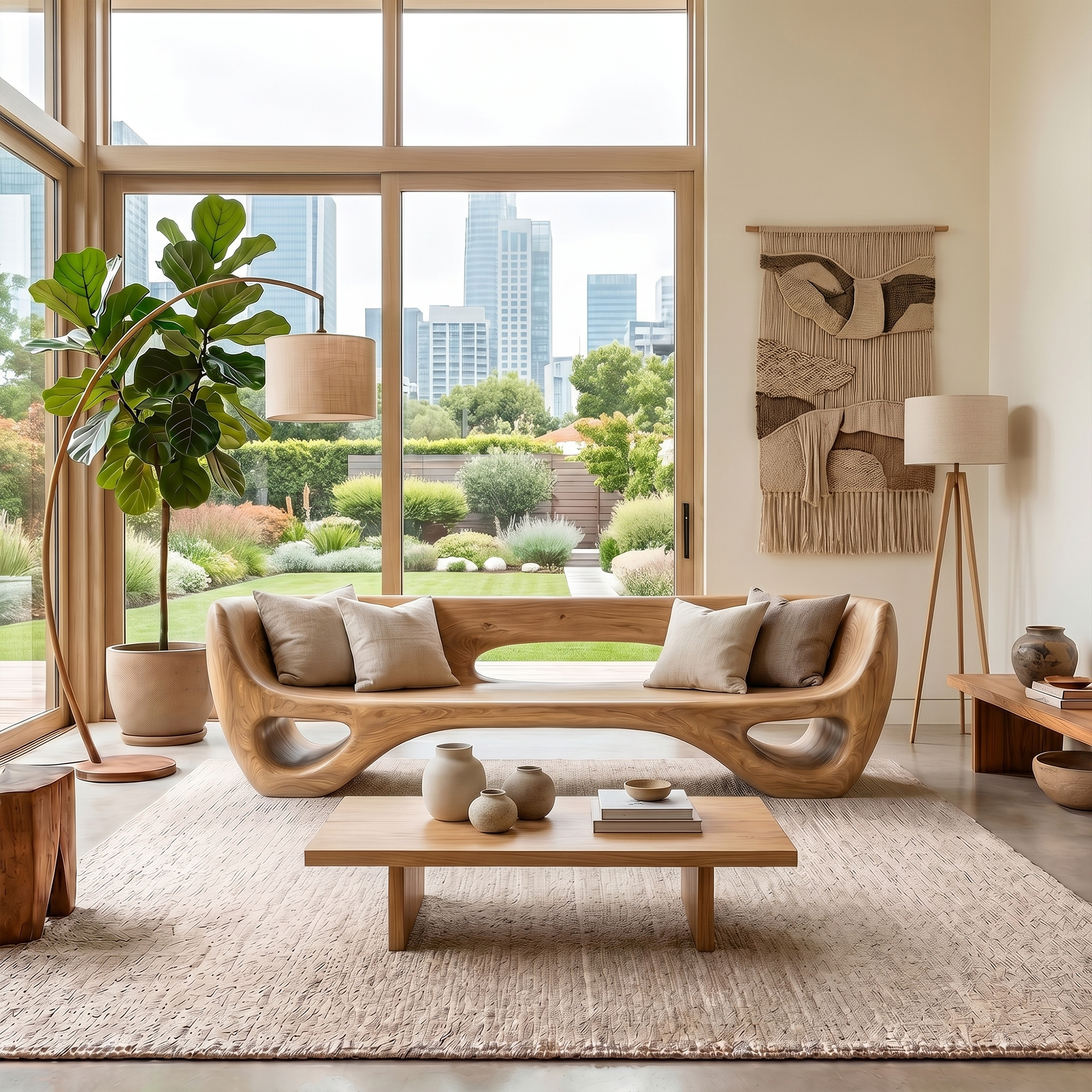 Rustic Organic Sofa Frame With Sculptural Open Base And Solid Wood Design For Living Room SINLKISF022