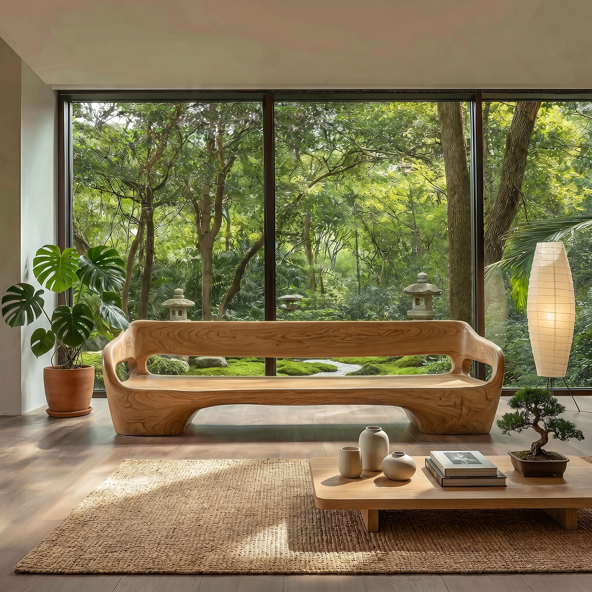 Modern Organic Sofa Frame With Sculptural Solid Wood Design For Living Room SINLKISF023
