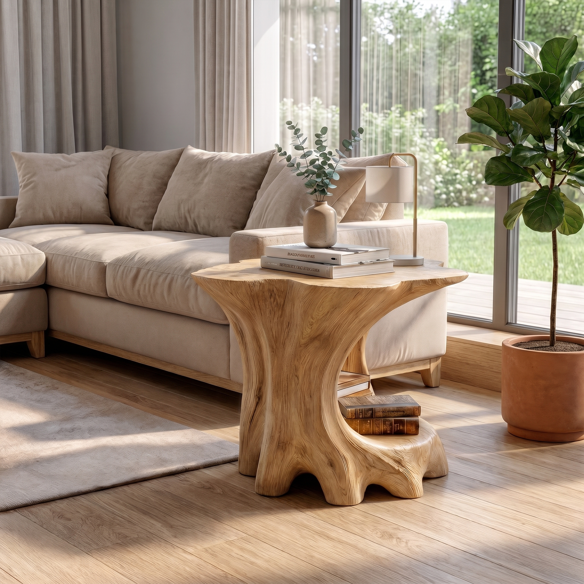 Rustic Beside Table With Solid Wood Base And Open Storage For Living Room SINLKIBT241