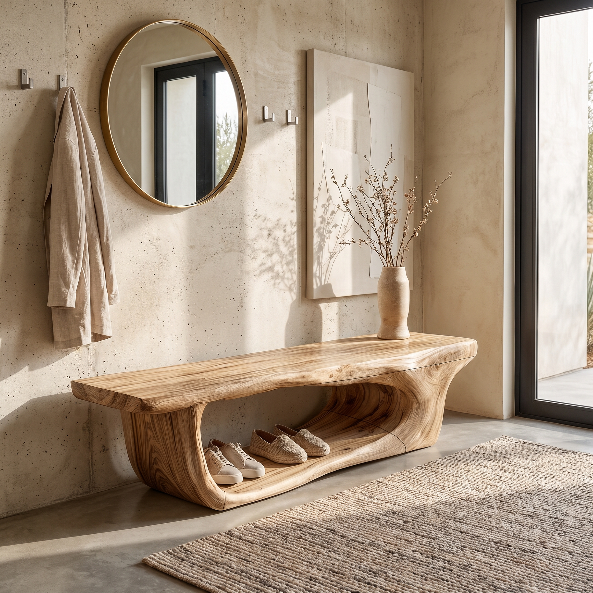 Organic Shoe Bench With Open Shoe Storage For Entryway SINLKISB099