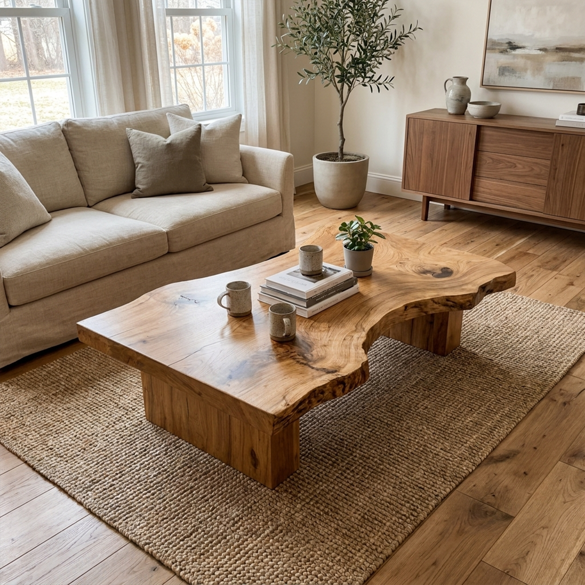 Rustic Sculptural Coffee Table Modern Living Room Display SINLKICF129