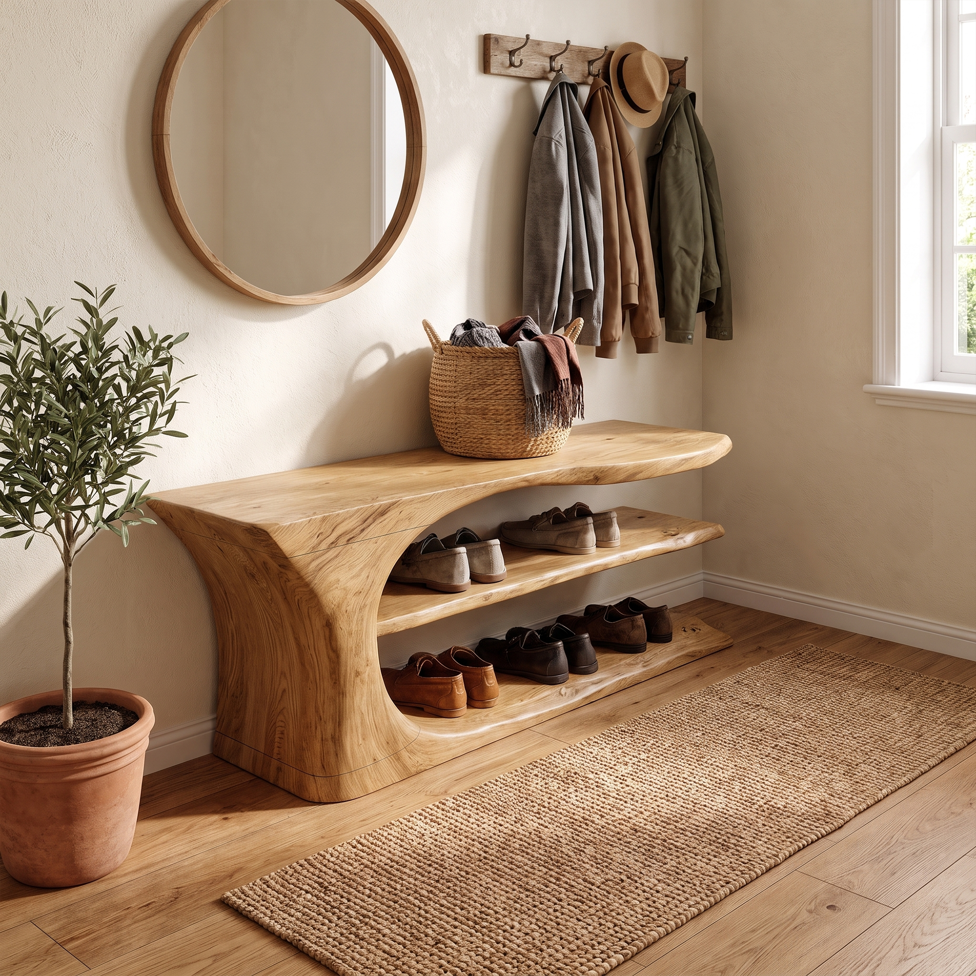 Mid Century Handcrafted Wooden Shoe Storage Bench Home SINLKISB053
