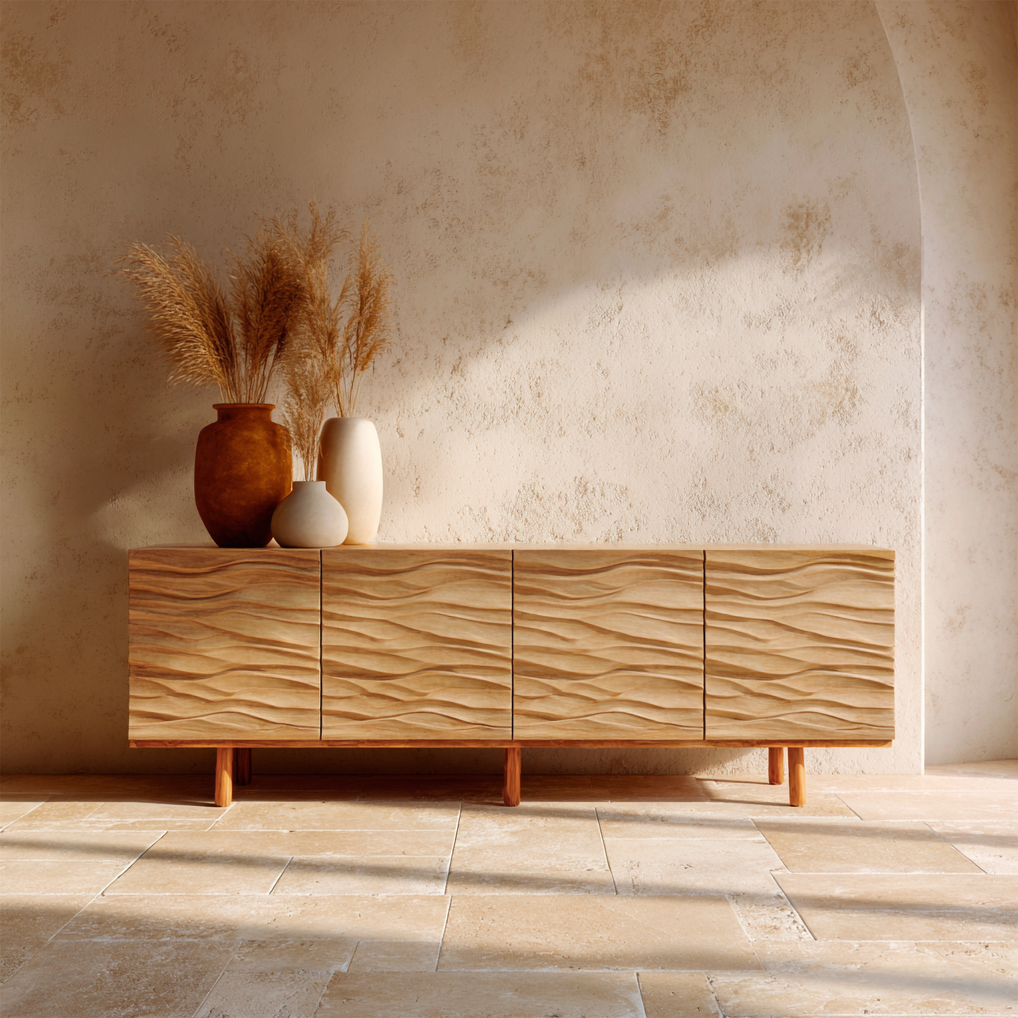 Modern Minimalist Sideboard With Textured Wood Doors For Living Room SINLSASC523