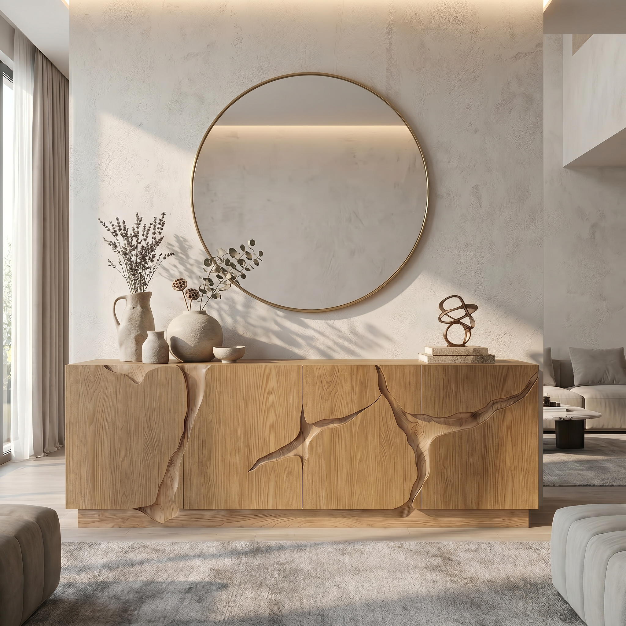 Organic Sideboard With Charred Wood Doors And Natural Live Edge Inlay For Living Room SINLSASC529