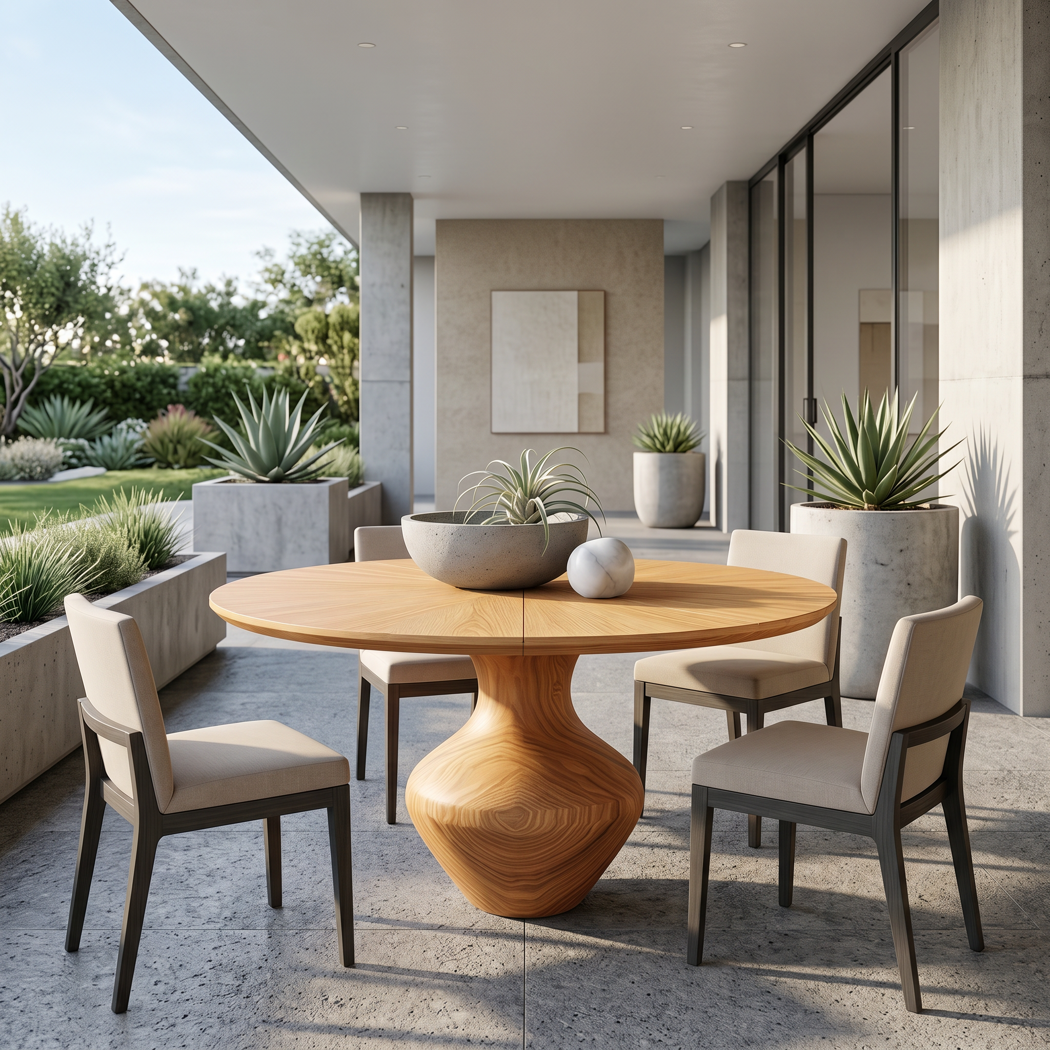 Rustic Dining Table With Sculptural Solid Wood Pedestal Base Farmhouse Round Dining Table With Sculptural Wooden Base For Kitchen SINLSADT196