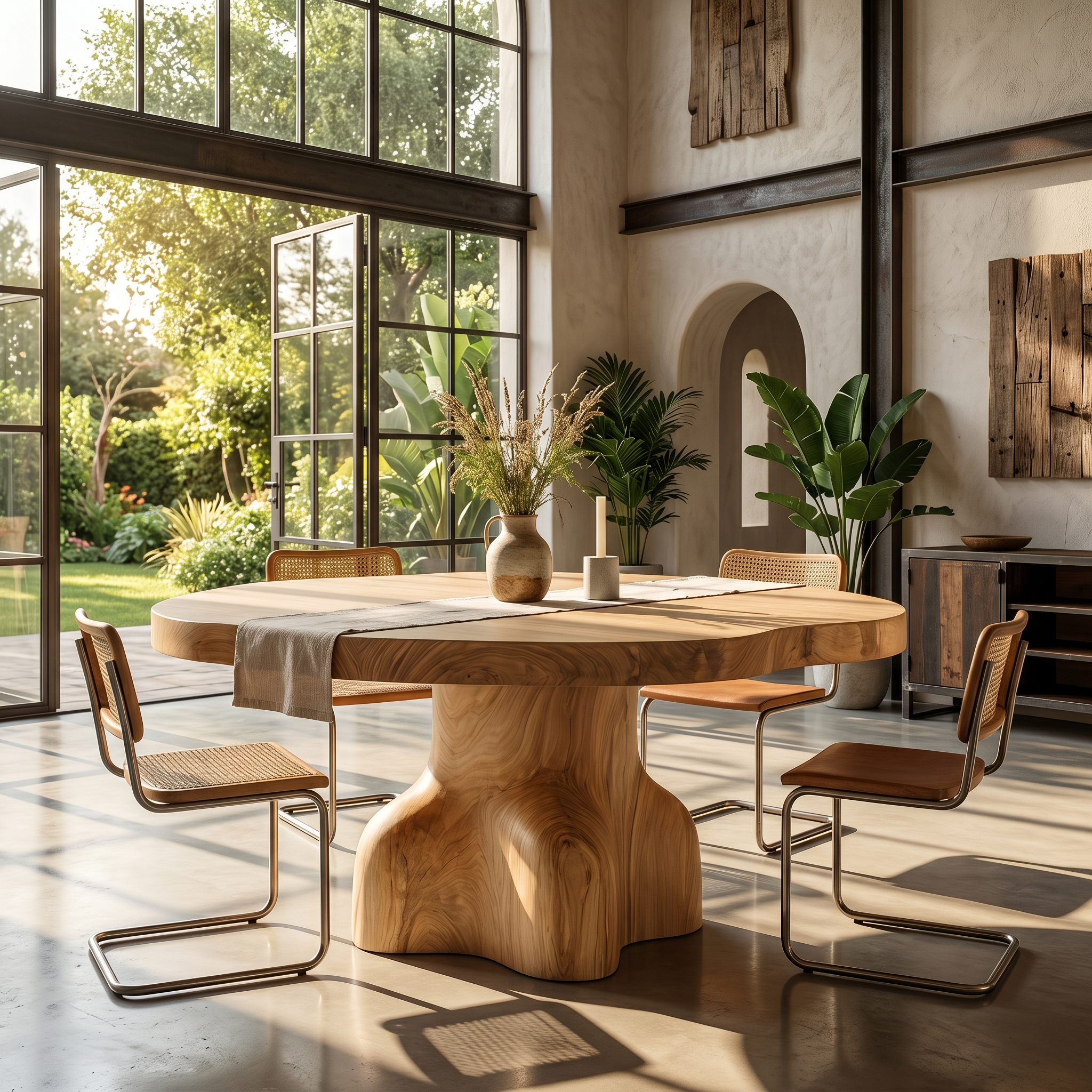Contemporary Round Dining Table With Sculptural Solid Wood Pedestal For Dining Room SINLSADT201