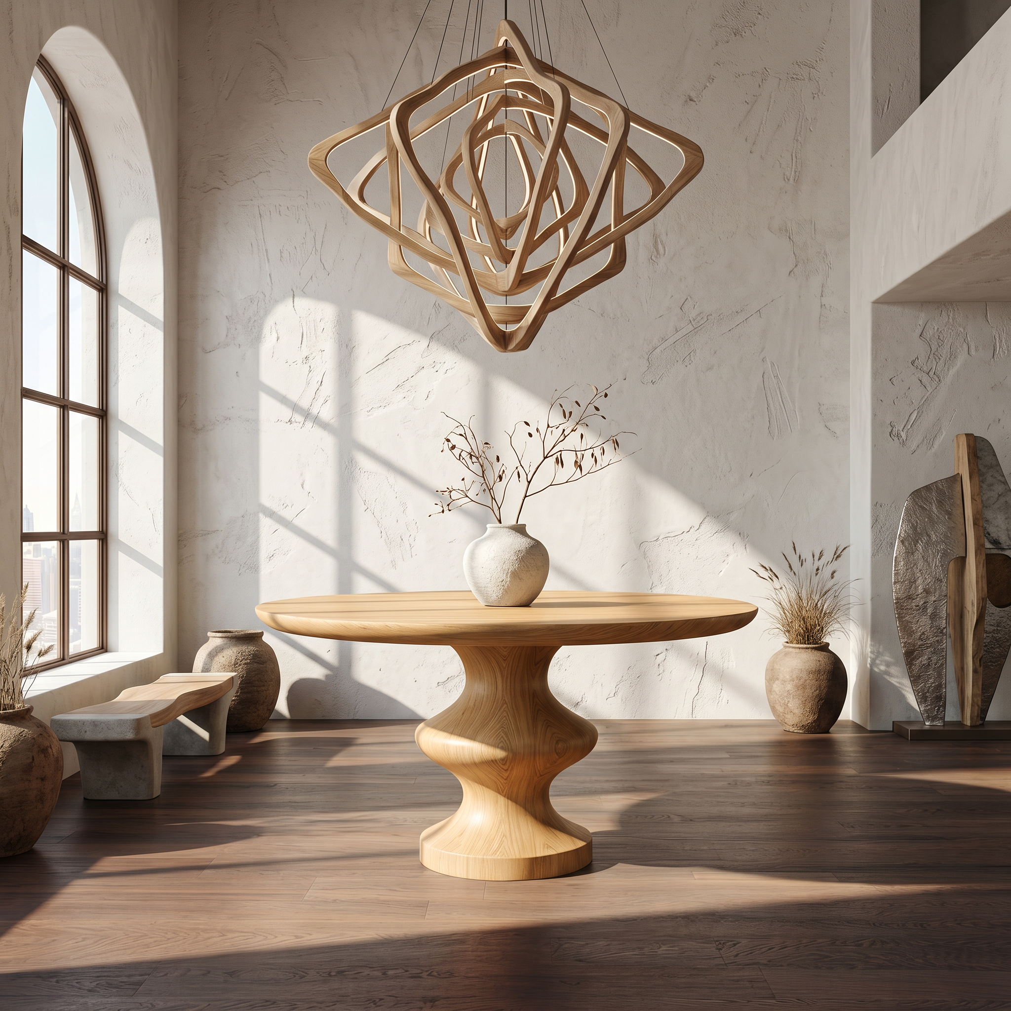 Contemporary Round Foyer Table With Turned Solid Wood Pedestal Base For Entryway And Hallway SINLSAFT046