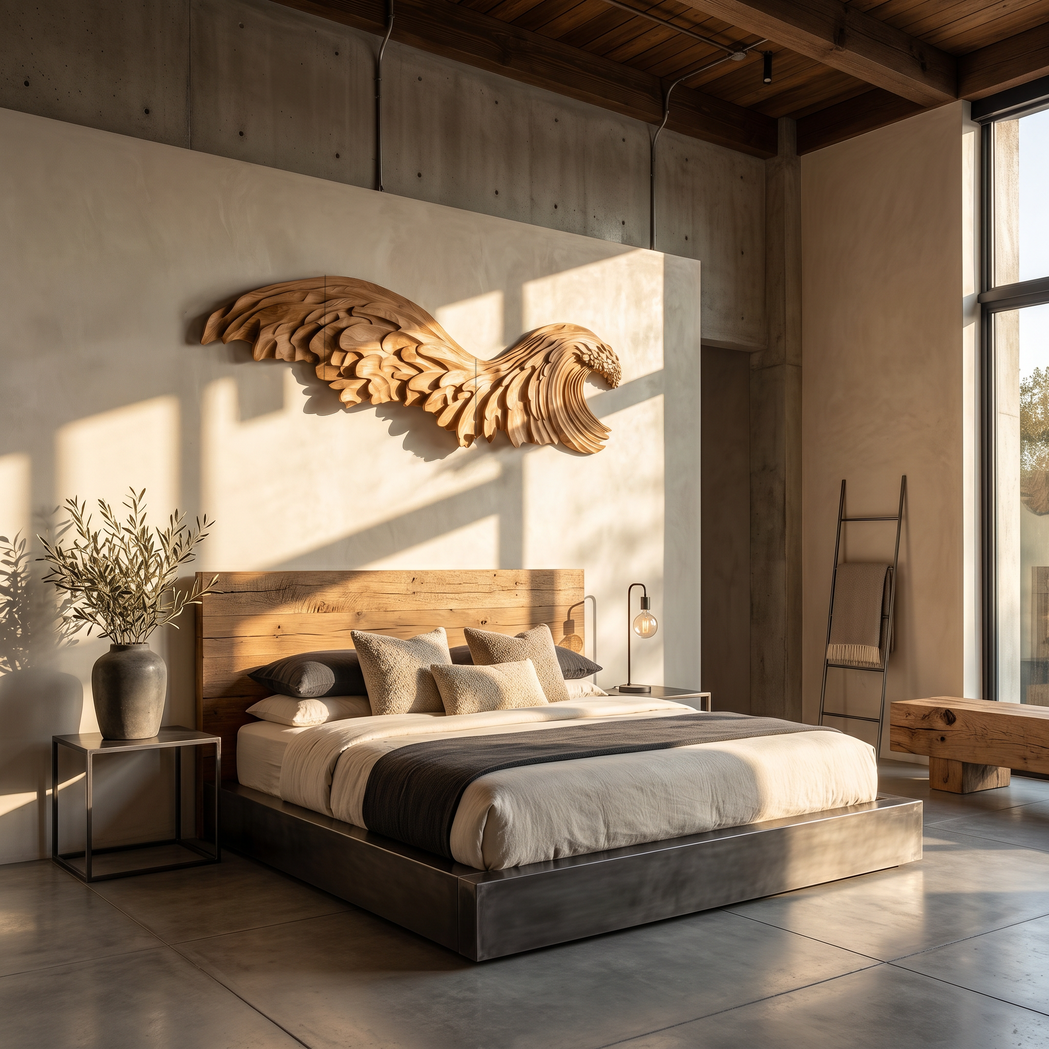 Ocean Wave Wooden Wall Art With Sculptural Carved Design For Bedroom And Living Room SINLSAWD098