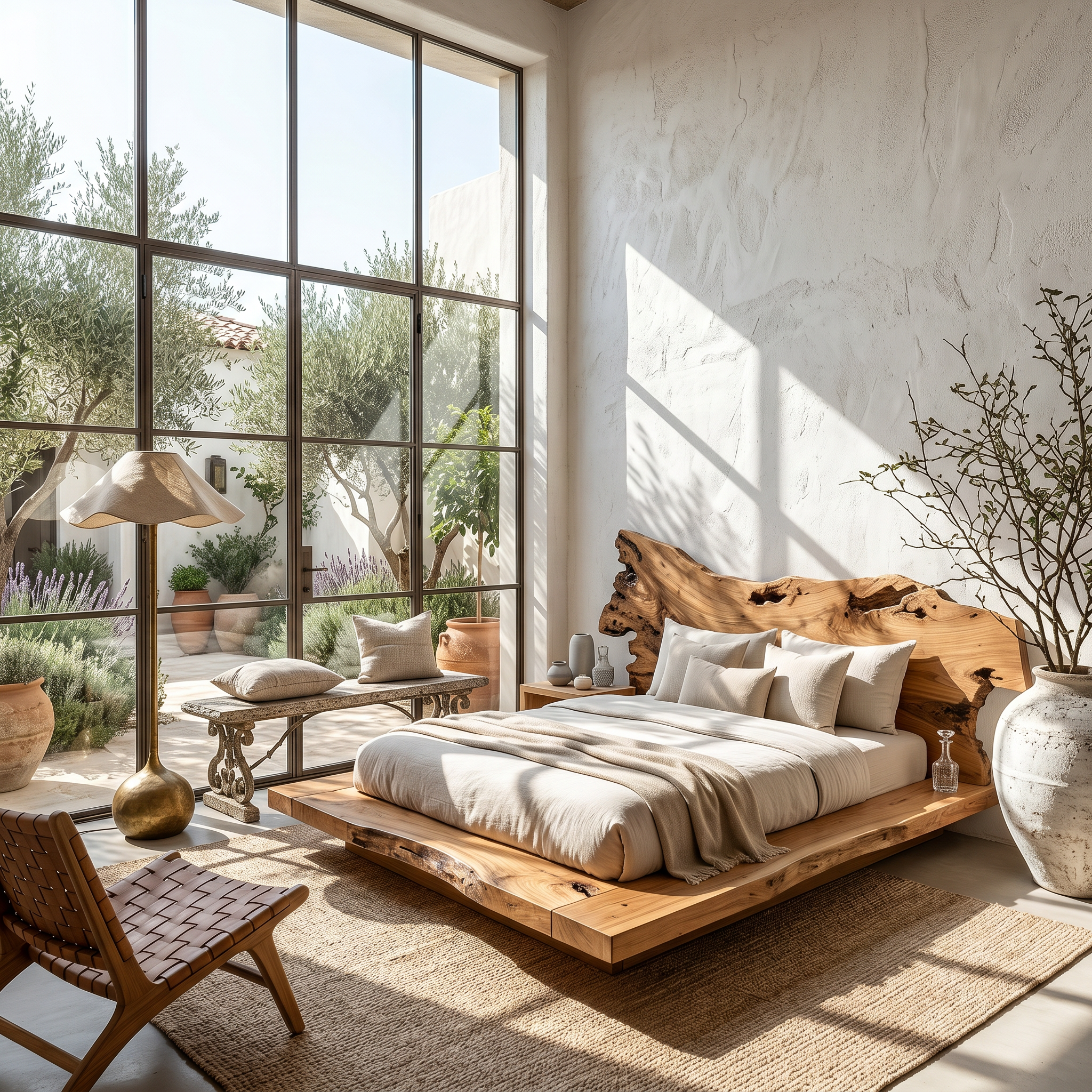Contemporary Low Profile Bed Frame With Organic Wood Headboard For Bedroom SINLSAWB129