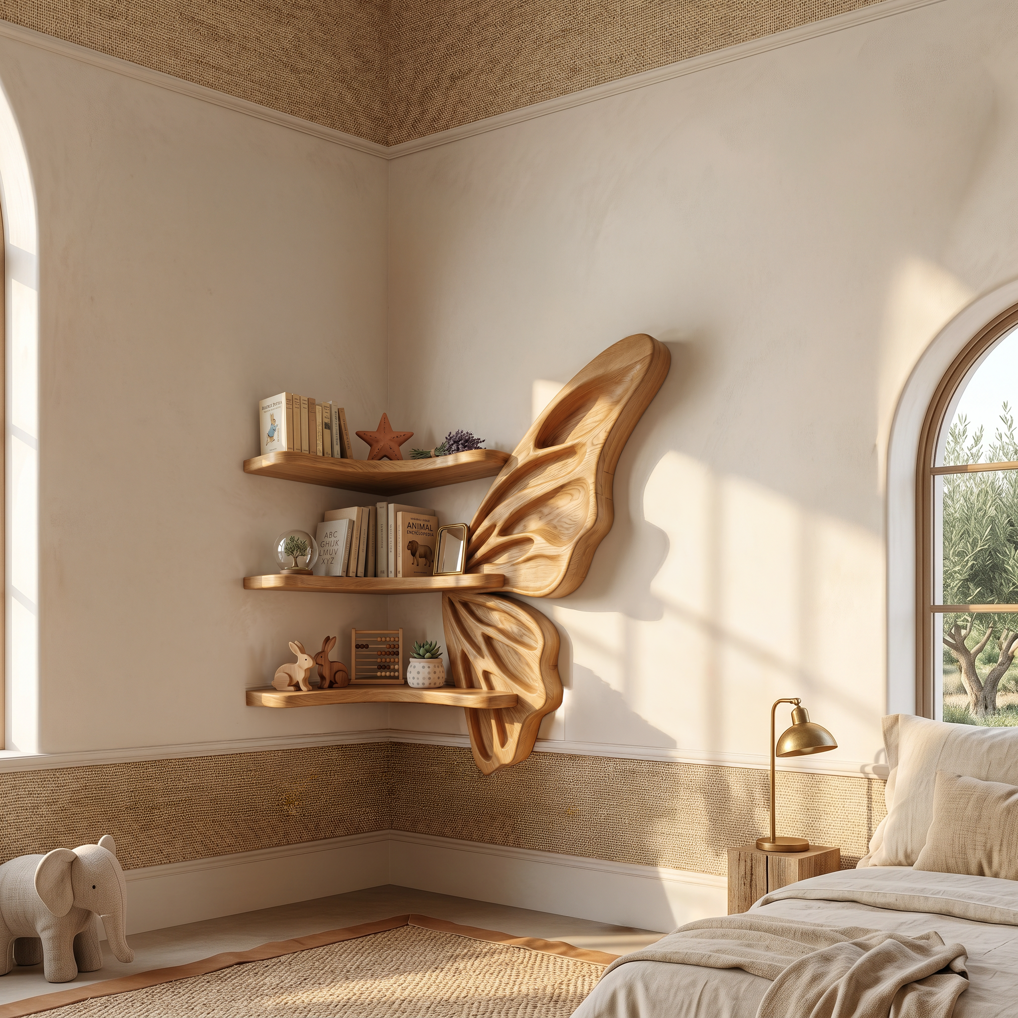 Organic Butterfly Wall Shelf With Floating Display Shelves For Living Room SINLSAFL542