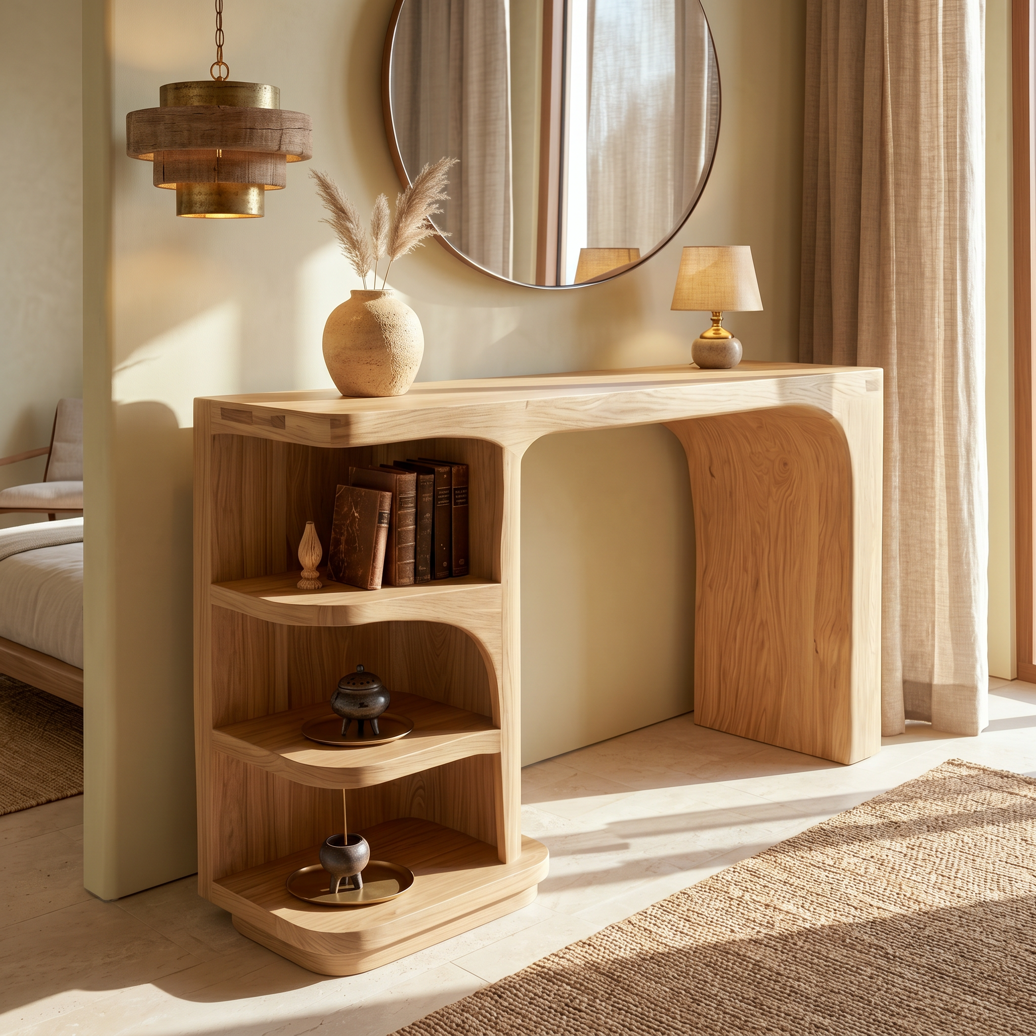 Contemporary Dressing Table With Waterfall Wood Structure For Bedroom SINLSABDT092