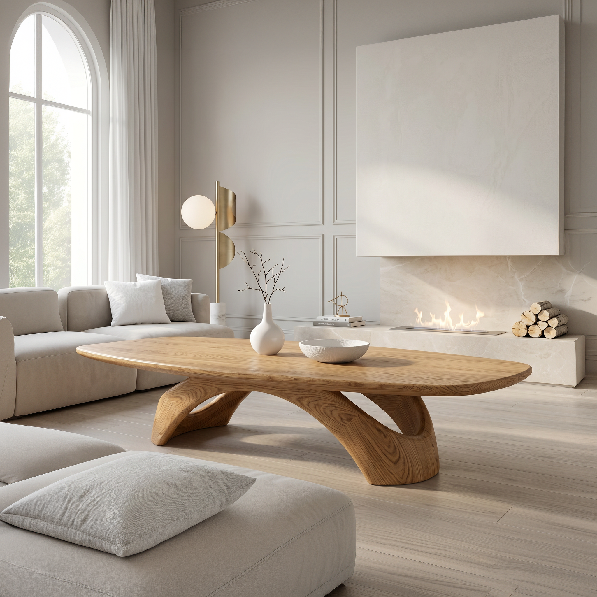Rustic Coffee Table With Sculptural Wooden Base For Living Room SINLSACF405