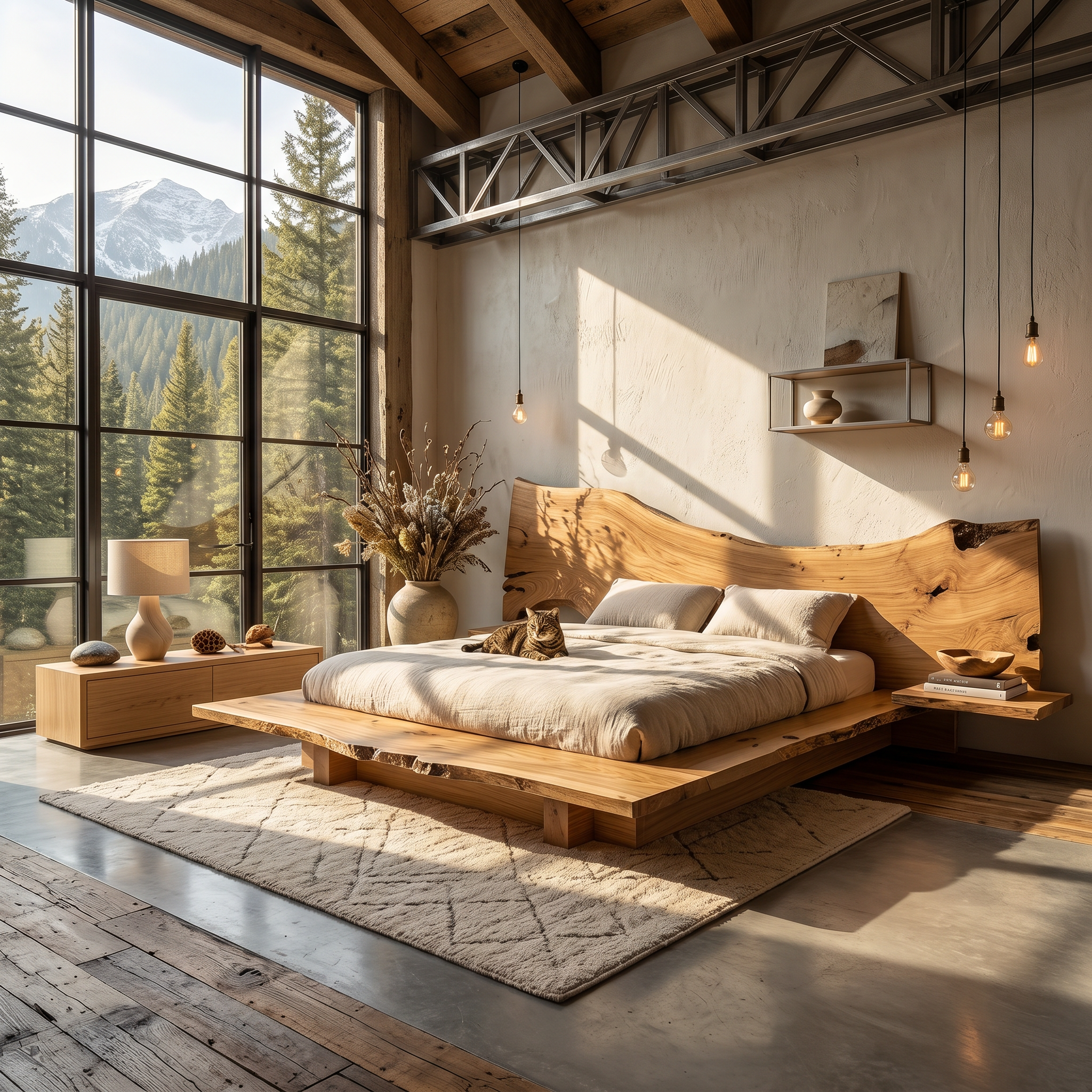 Minimalist Bed Frame With Organic Edge Headboard For Bedroom SINLSAWB125