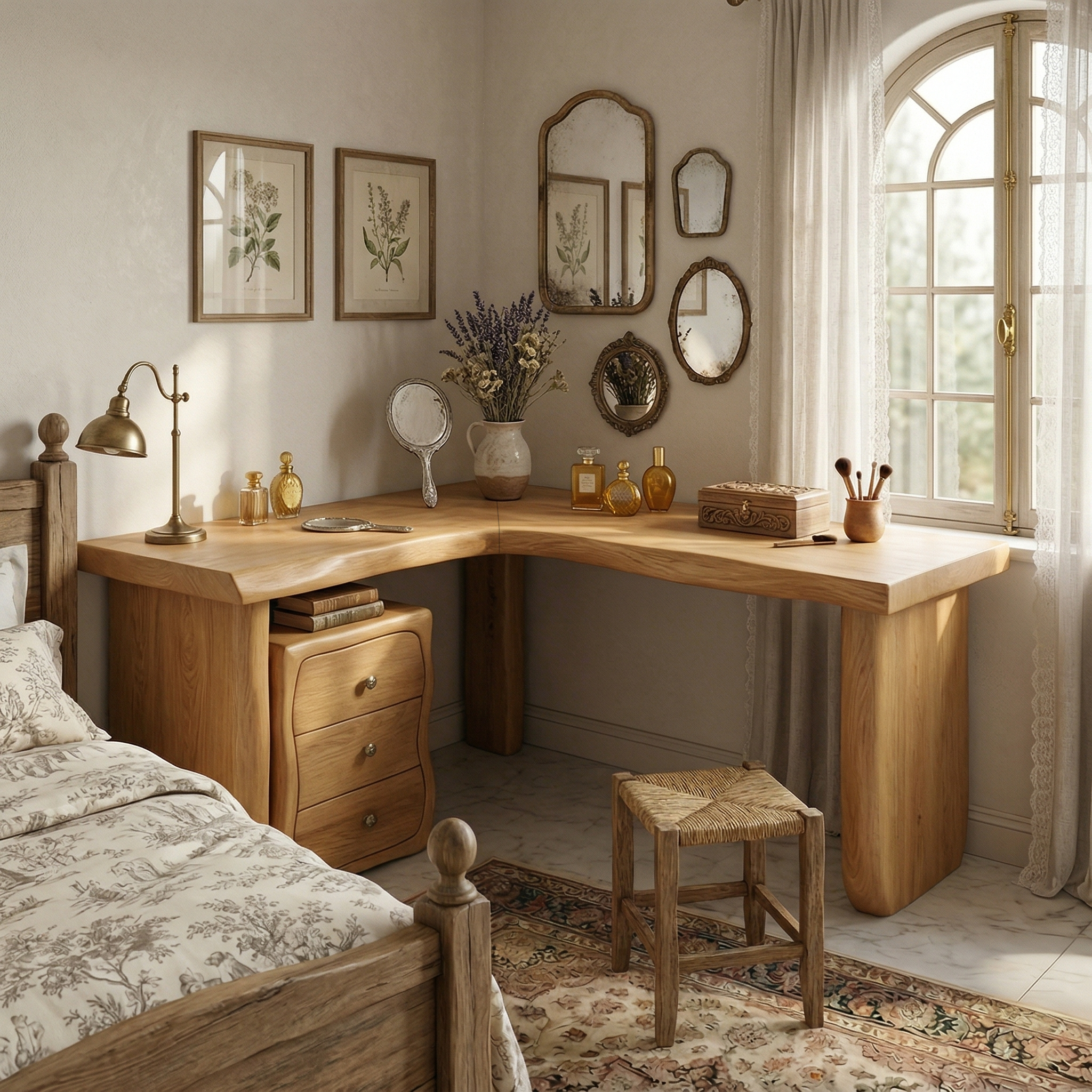 Minimal Organic Vanity Table Makeup Desk Corner L Shape Bedroom And Vanity Area SINLSABDT063