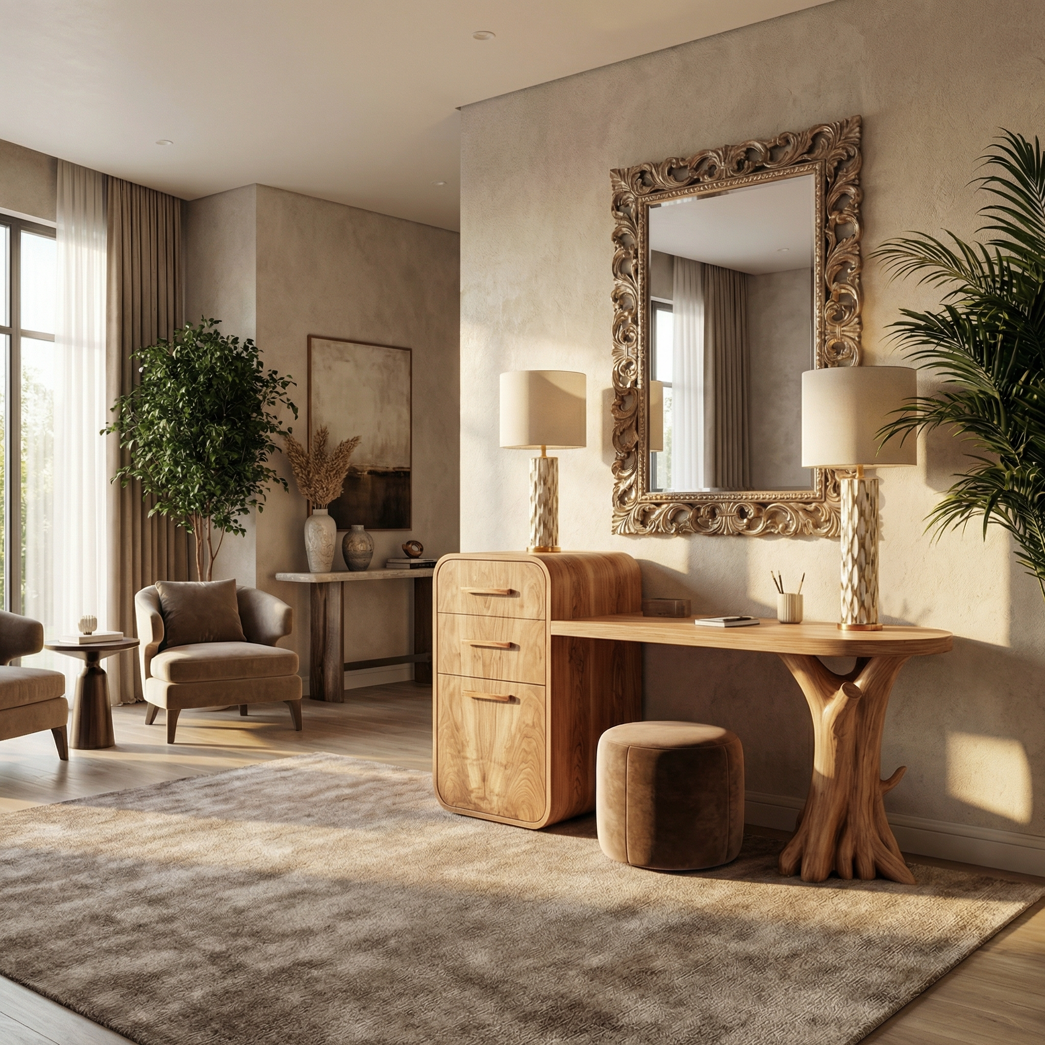 Sculptural Dressing Table With Storage Unique Tree Root Base Design For Bedroom SINLSABDT057