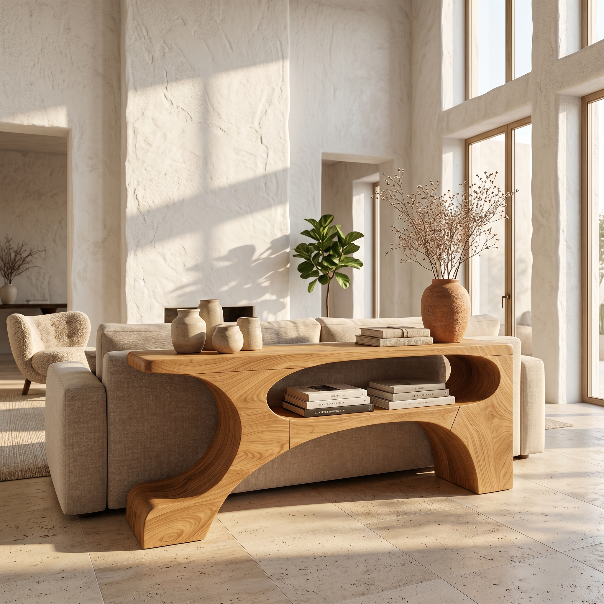 Contemporary Console Table With Organic Pedestal Design For Foyer SINLSACS629