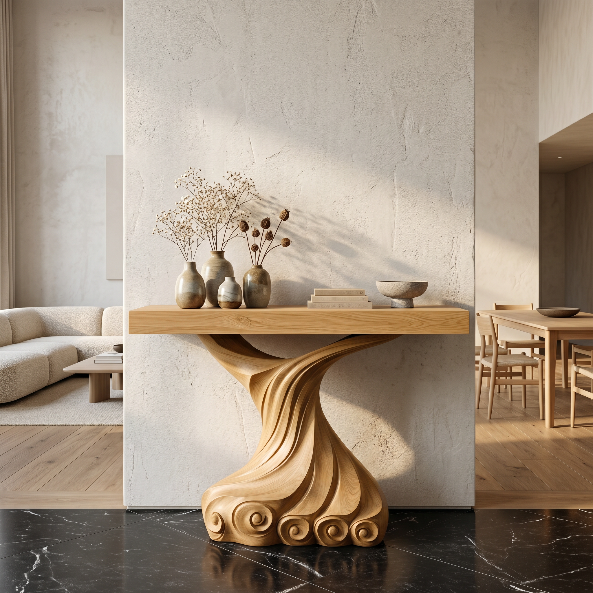Contemporary Console Table With Carved Twist Form For Hallway SINLSACS632