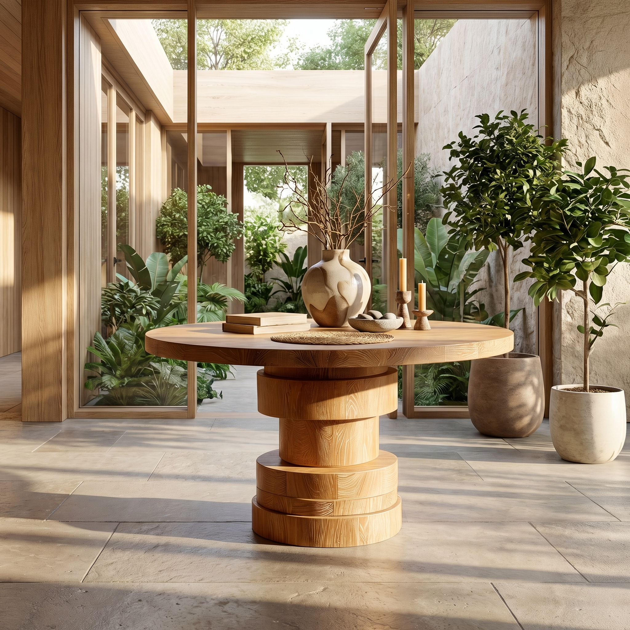 Modern Sculptural Round Foyer Table For Entryway And Living Room SINLSAFT030