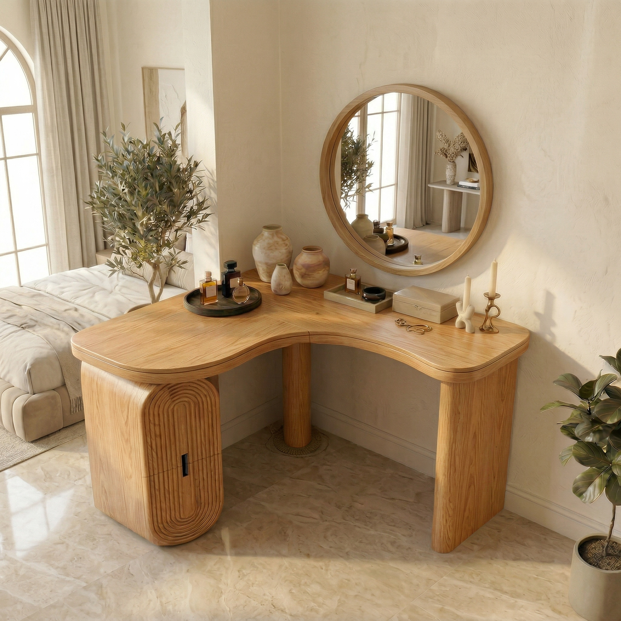 Organic Corner Dressing Table With Storage For Bedroom Decor SINLSABDT066