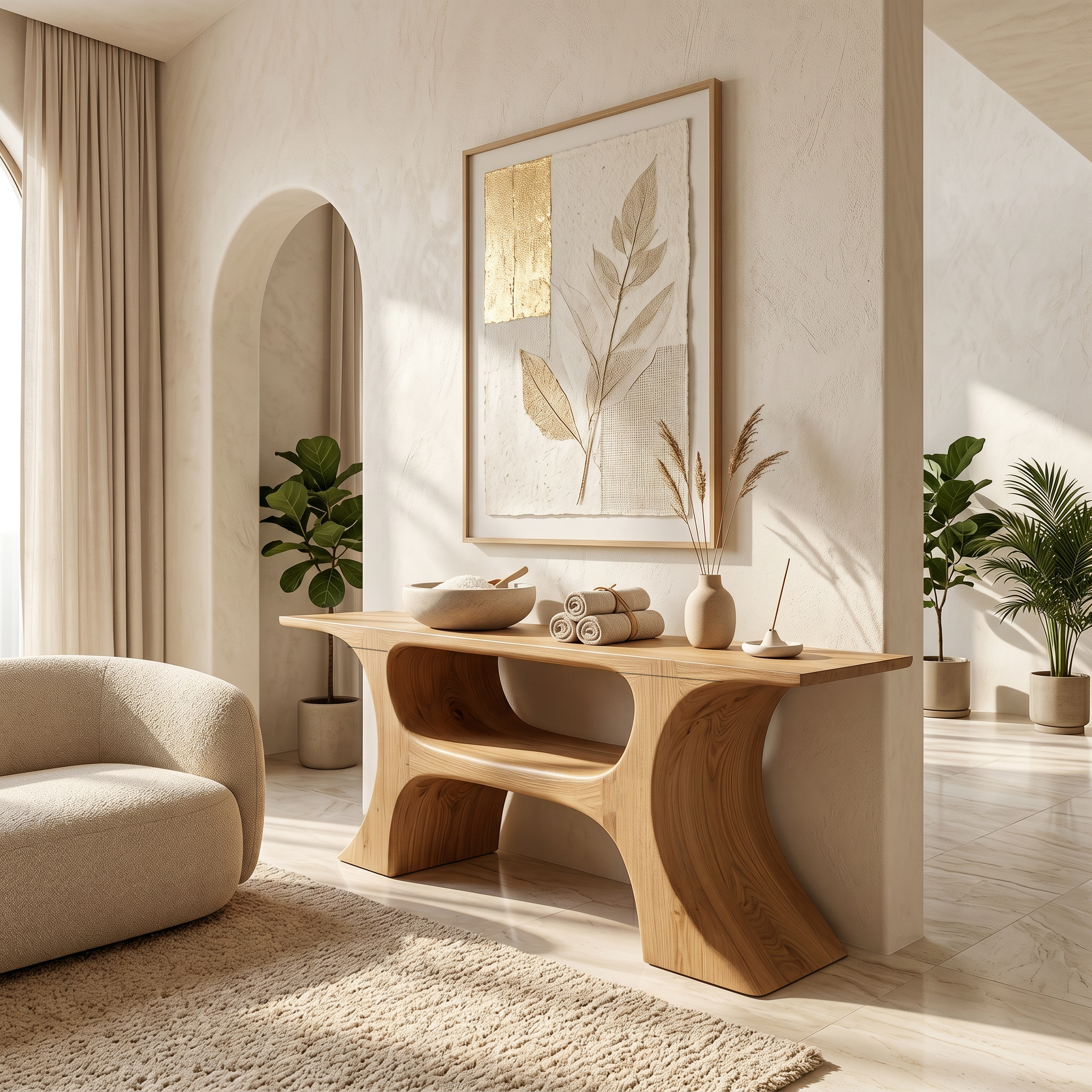 Modern Console Table With Soft Geometric Form For Living Room SINLSACS641