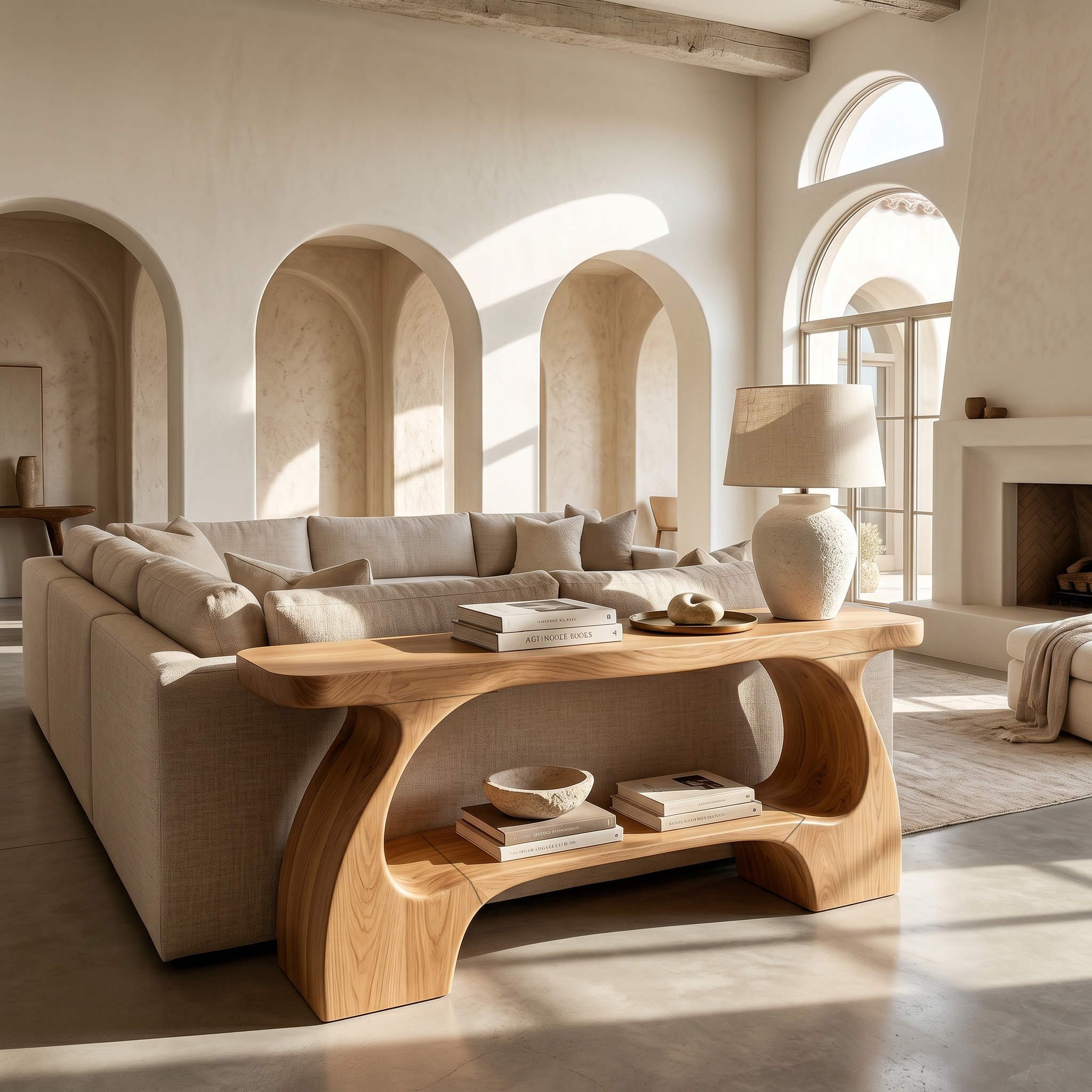 Natural Console Table With Organic Curved Silhouette For Entryway SINLSACS642