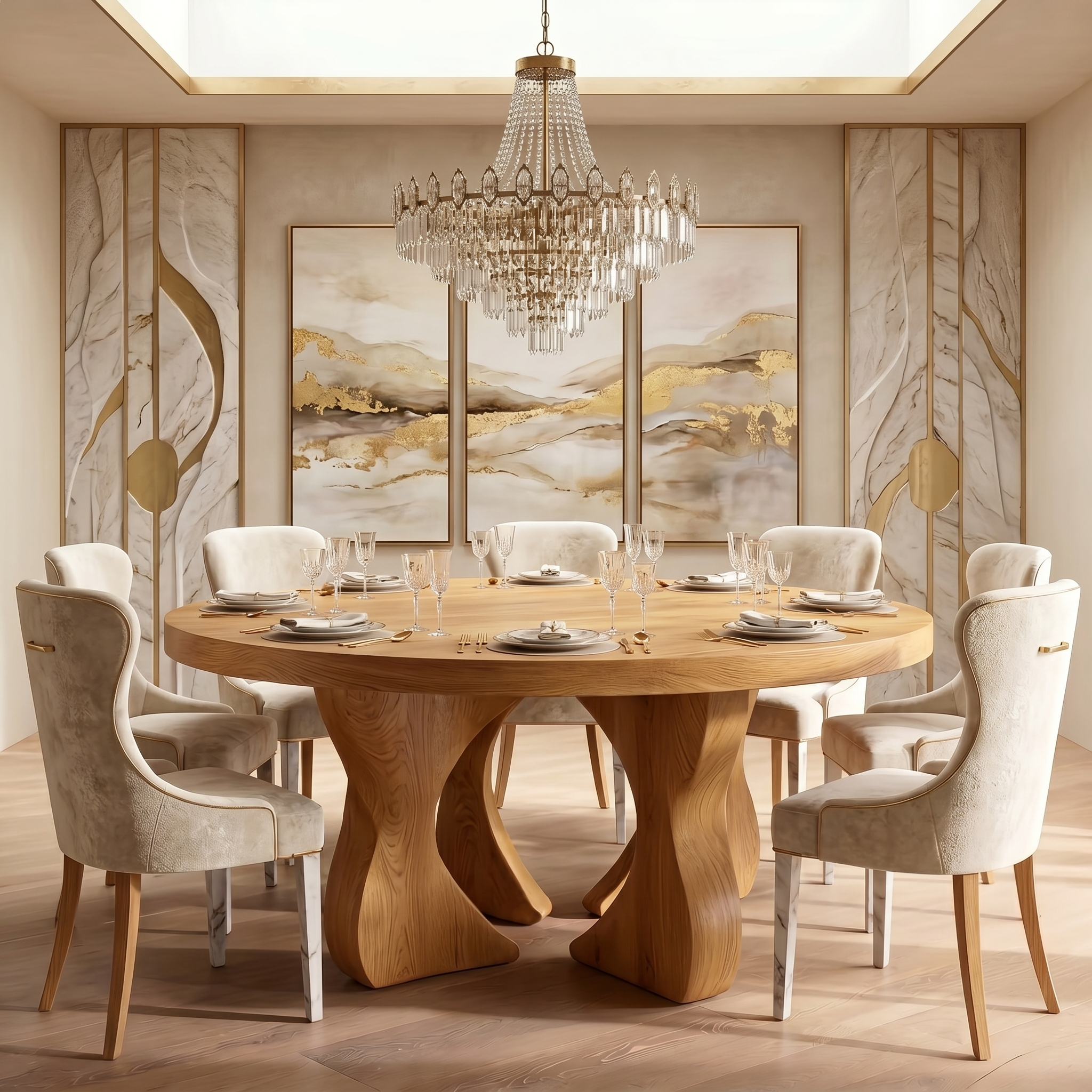 Modern Organic Round Dining Table For Dining Room And Kitchen SINLSADT172