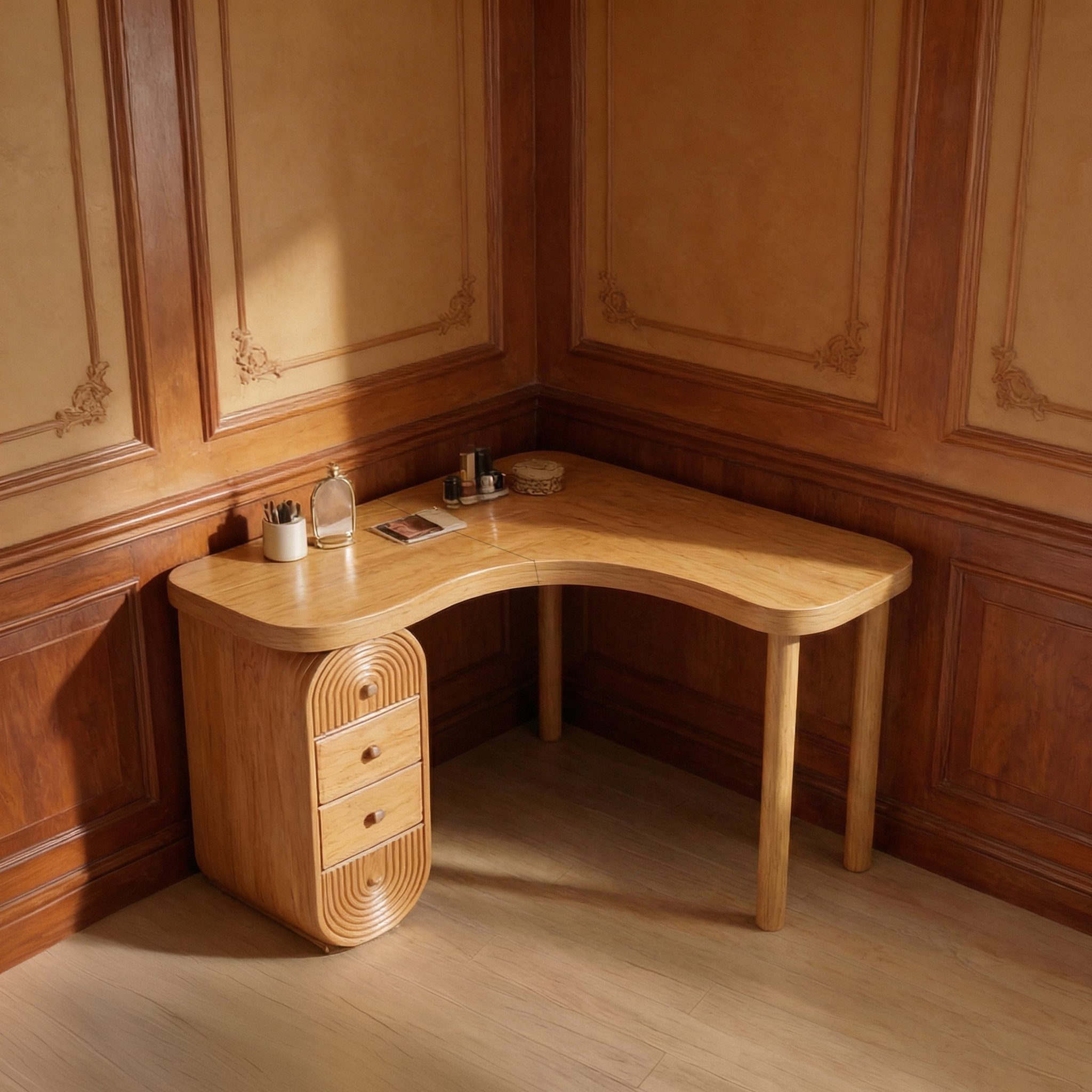 Organic Corner Dressing Table Functional Drawer Storage Bedroom And Dressing Room SINLSABDT067