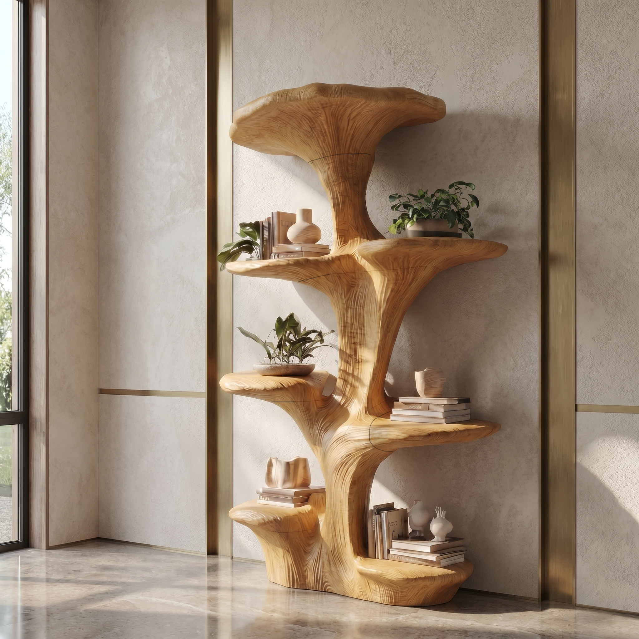 Rustic Sculptural Mushroom Bookshelf For Living Room And Bedroom SINLSATB730