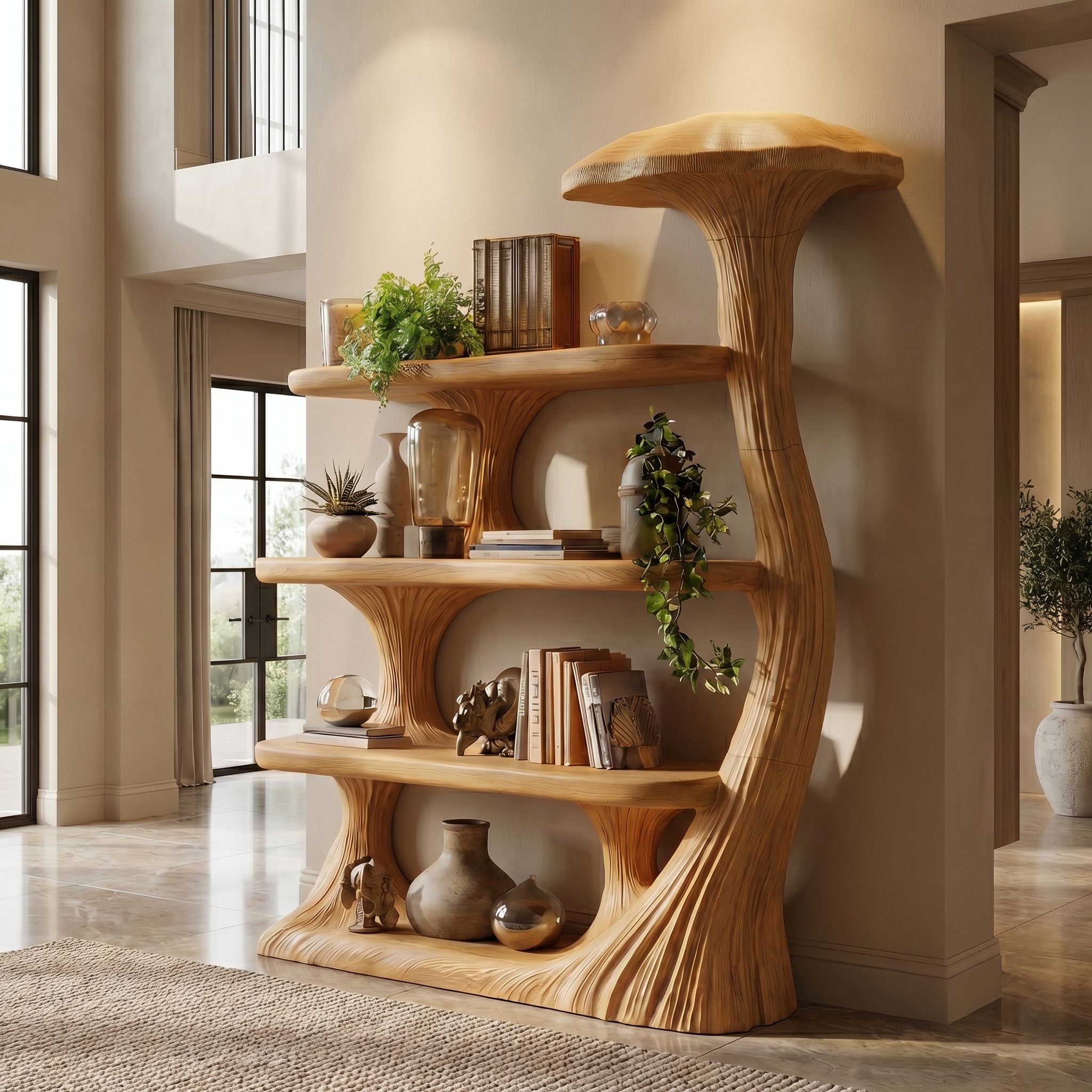 Mushroom Bookshelf Wooden Bookcase Display Shelf For Living Room Bedroom Decor SINLSATB731