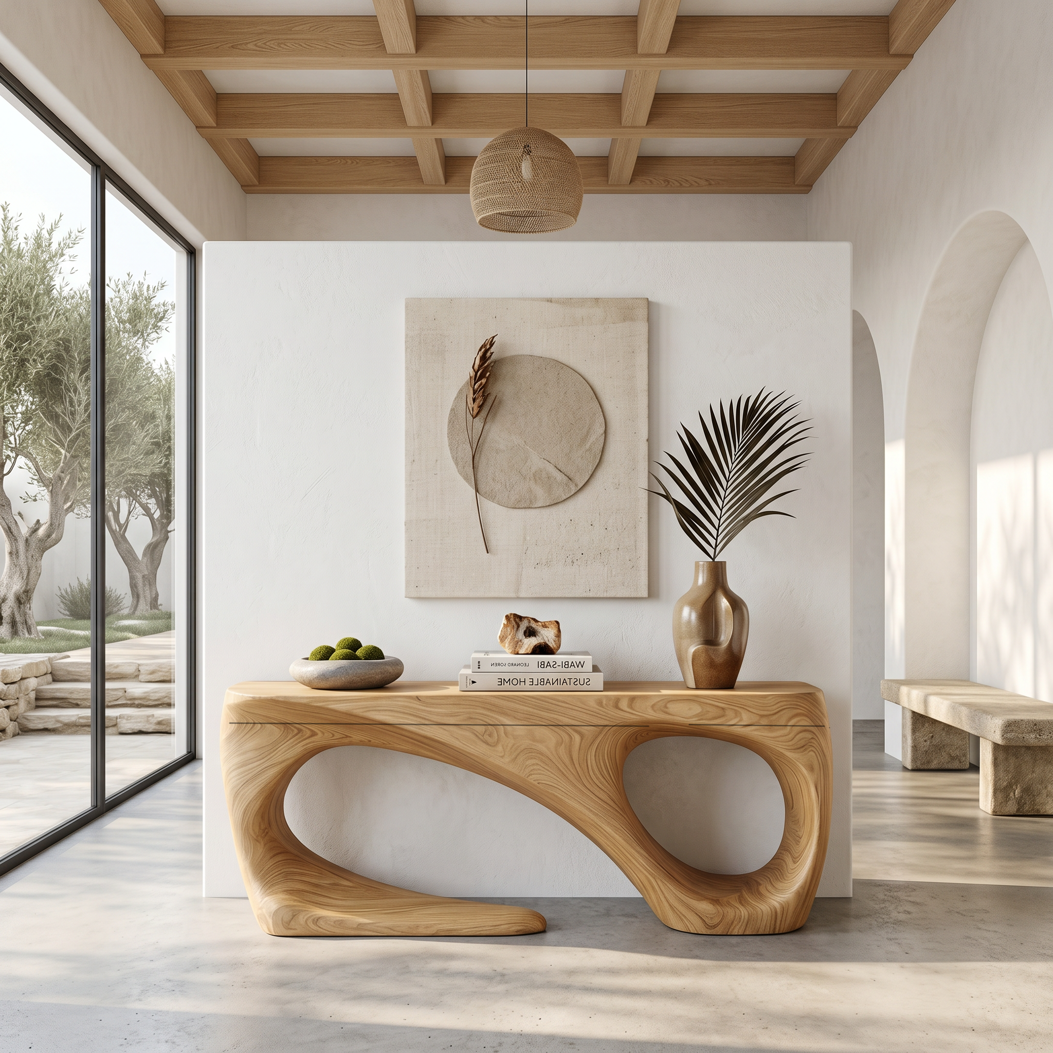 Rustic Console Table With Handcrafted Flowing Design For Living Room SINLSACS651