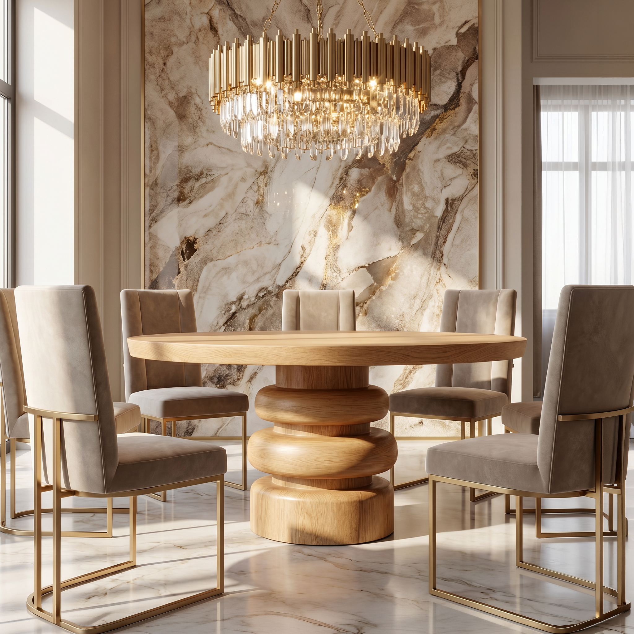 Rustic Sculptural Round Dining Table For Dining Room SINLSADT173