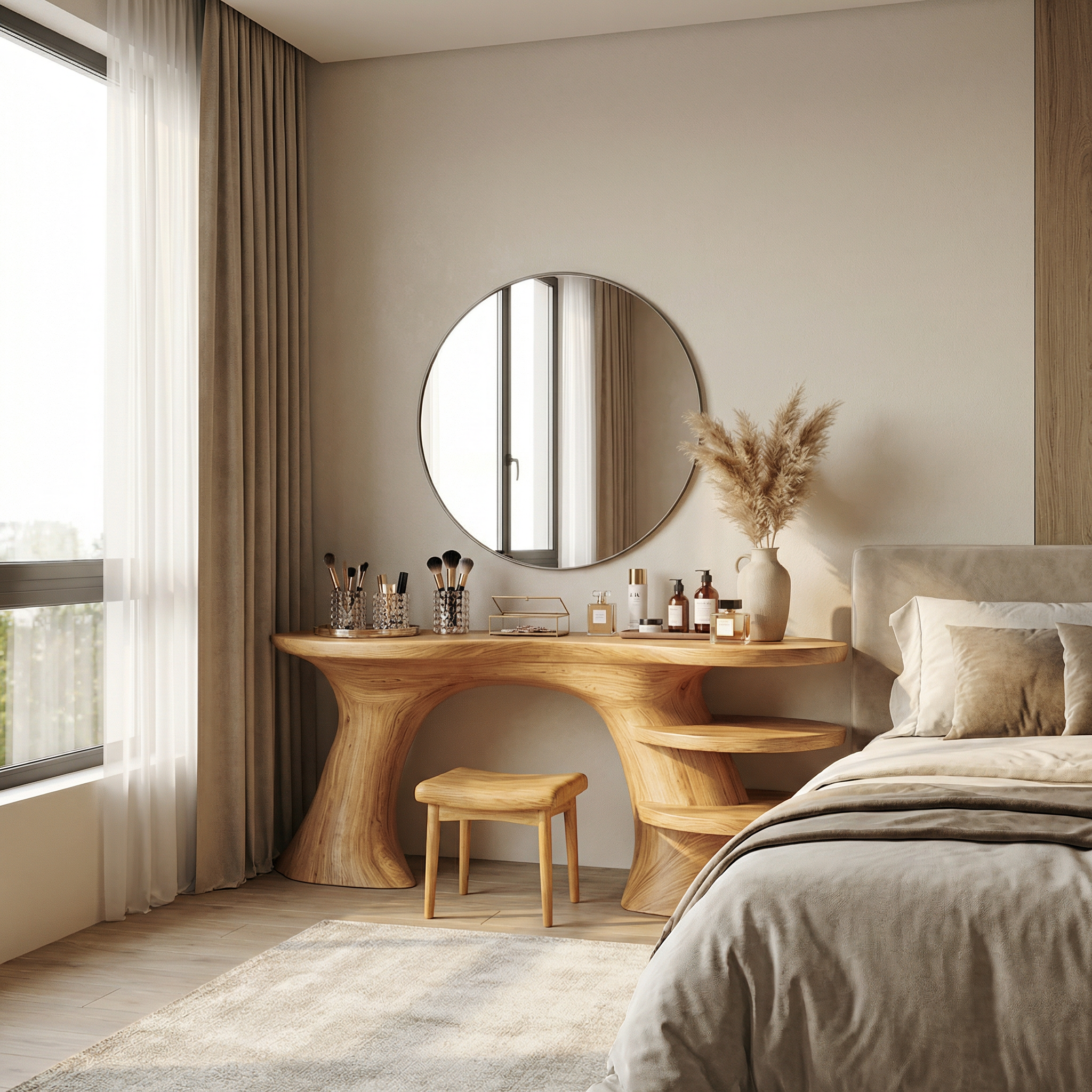 Sculptural Organic Dressing Table With Shelves For Bedroom Decor SINLSABDT068