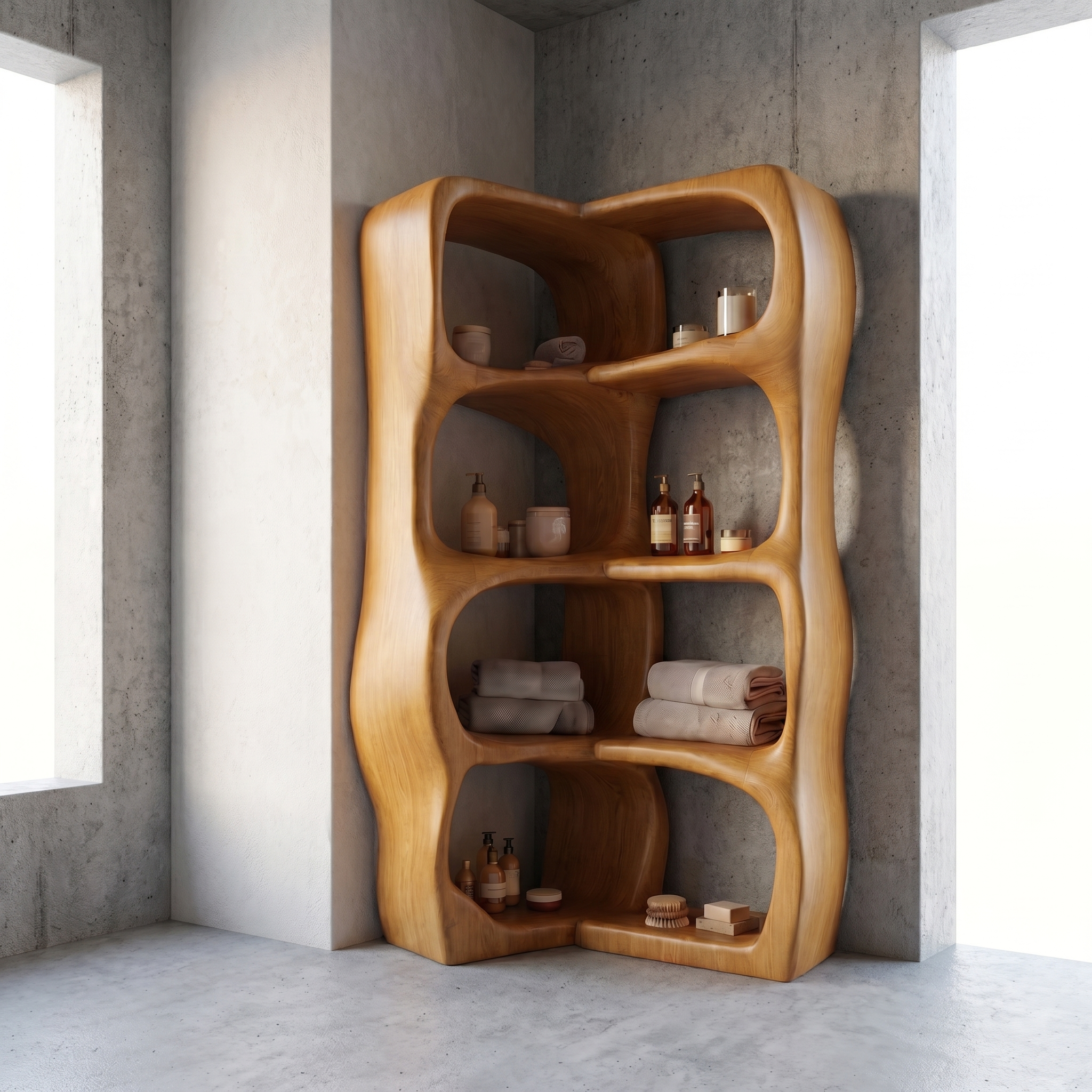 Sculptural Bathroom Cabinet With Freeform Curved Shelves For Bathroom SINLSABCT029