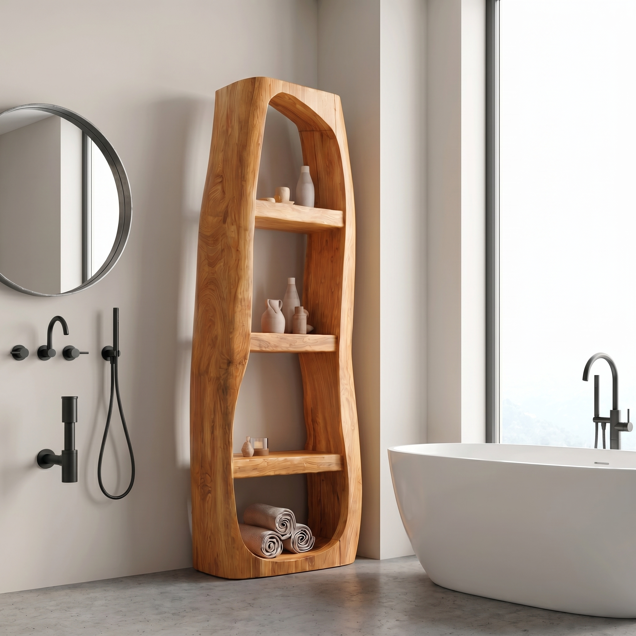 Minimal Bathroom Storage Cabinet With Curved Arched Design For Bathroom SINLSABCT030