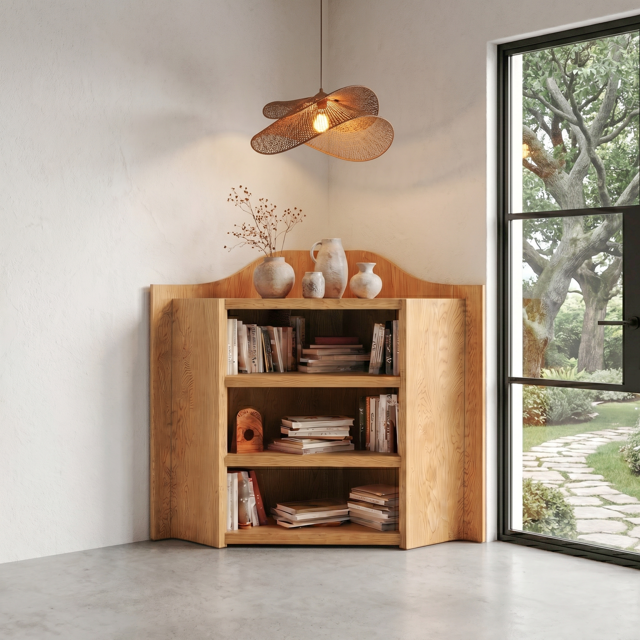 Natural Wooden Bookshelf With Open Shelves And Simple Storage Design For Living Room And Bedroom SINLSABS029